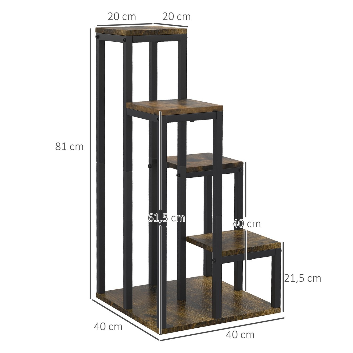 Flower Stand Plant Stand Med 4 Våningar, Multifunktionell Växthylla, Brun, 40X40X81Cm