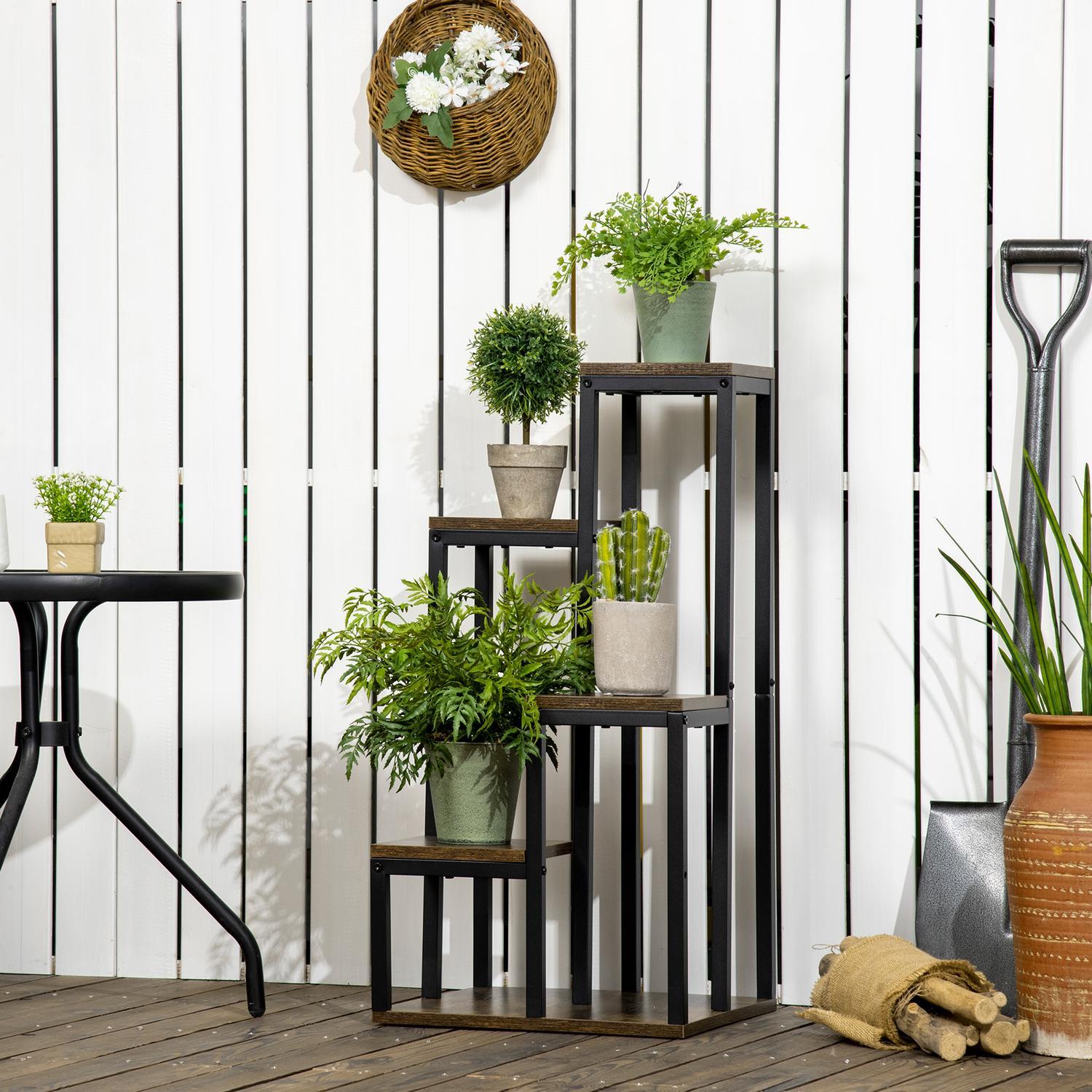 Flower Stand Plant Stand Med 4 Våningar, Multifunktionell Växthylla, Brun, 40X40X81Cm