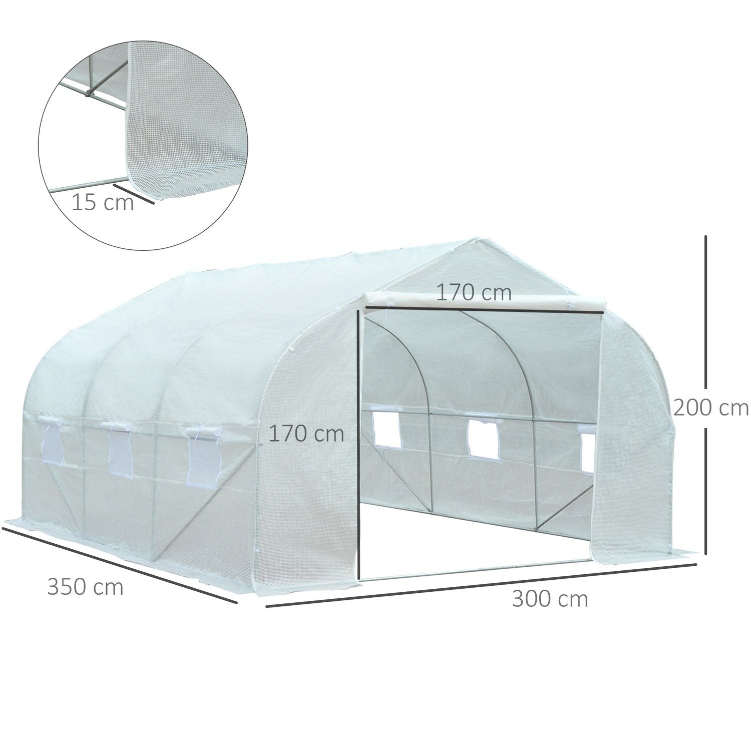 Folie Växthus 3,5X3X3M Uv-Skydd Tomathus, Mesh-Fönster, Vindtätt, För Trädgård & Balkong, Metall, Vit