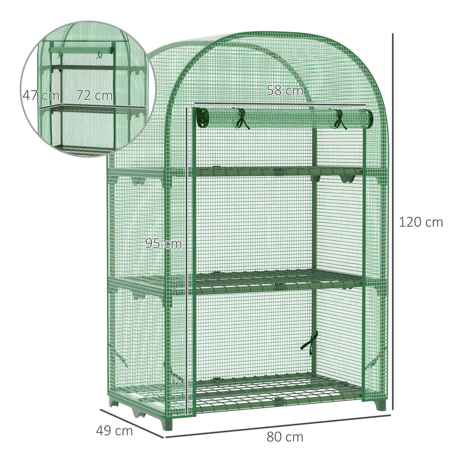 Folie Greenhouse 3 Hyllor, Miniväxthus För Balkong, Växthus, Tomathus, Metall, Grön, 80X49X120Cm