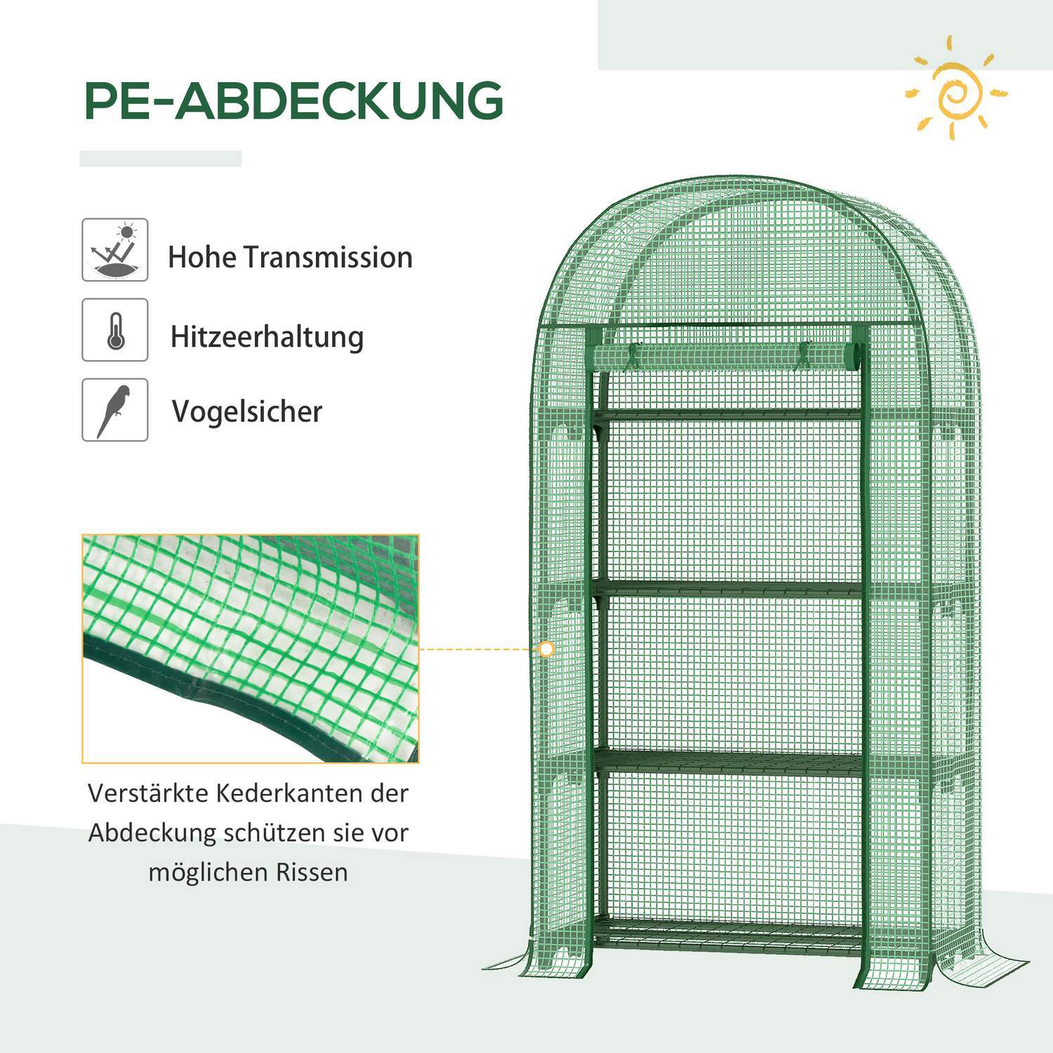 Foil Greenhouse 4 Hyllor, Miniväxthus För Balkong, Växthus, Tomathus, Metall, Grön, 80X49X160Cm