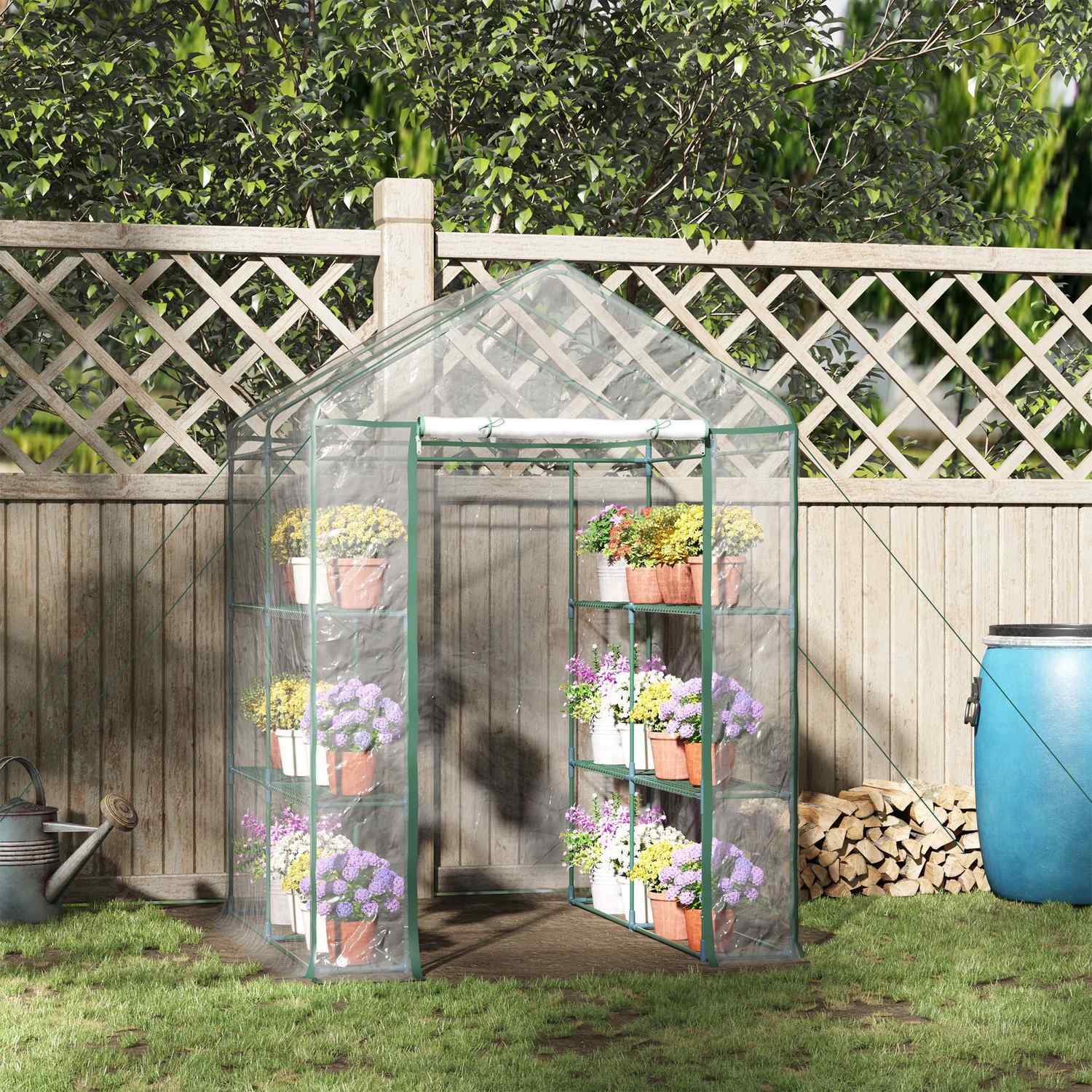 Folie Växthus Walk-In Garden Shed Tomat Växthus Med 6 Hyllor, Transparent Stål Pvc, För Trädgård