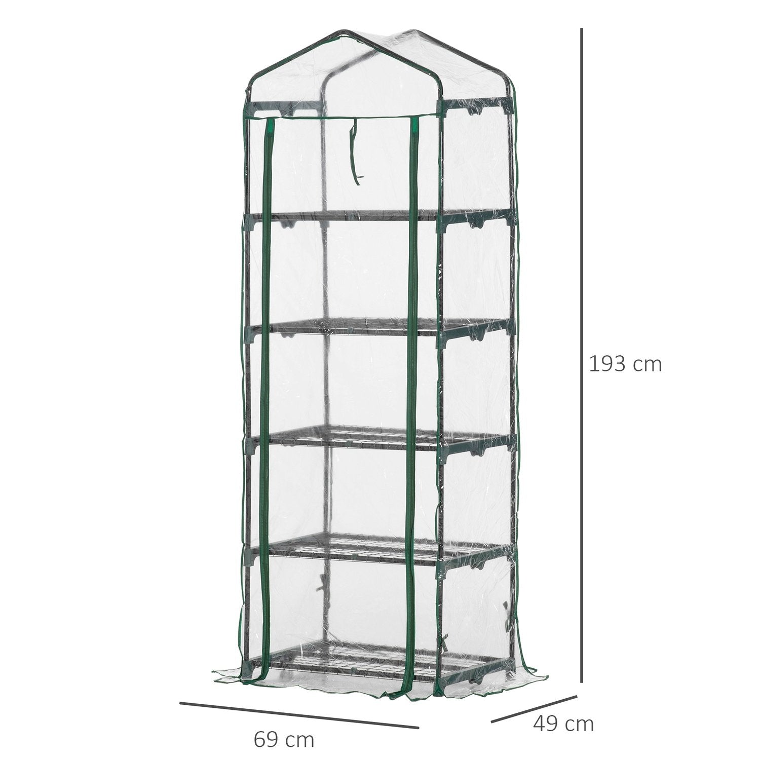 Folieväxthus Med 5 Hyllor, Miniväxthus, För Blommor Eller Grönsaker, Växthus, Transparent+Grön, 69X49X193Cm