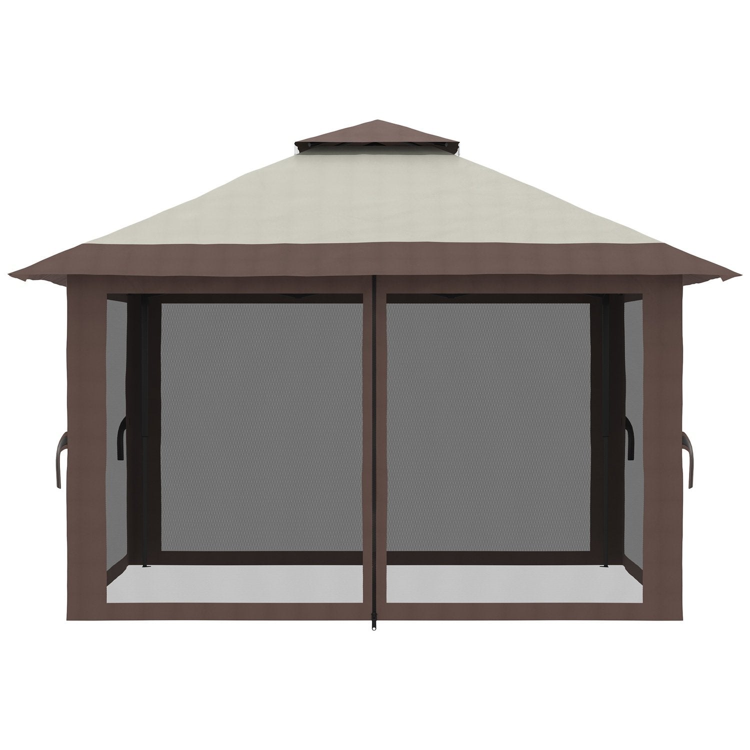 Folding Gazebo 4X4M Höjdjusterbart Trädgårdslusthus Med Uv-Skydd & Meshgardiner, Dubbeltak, Beige