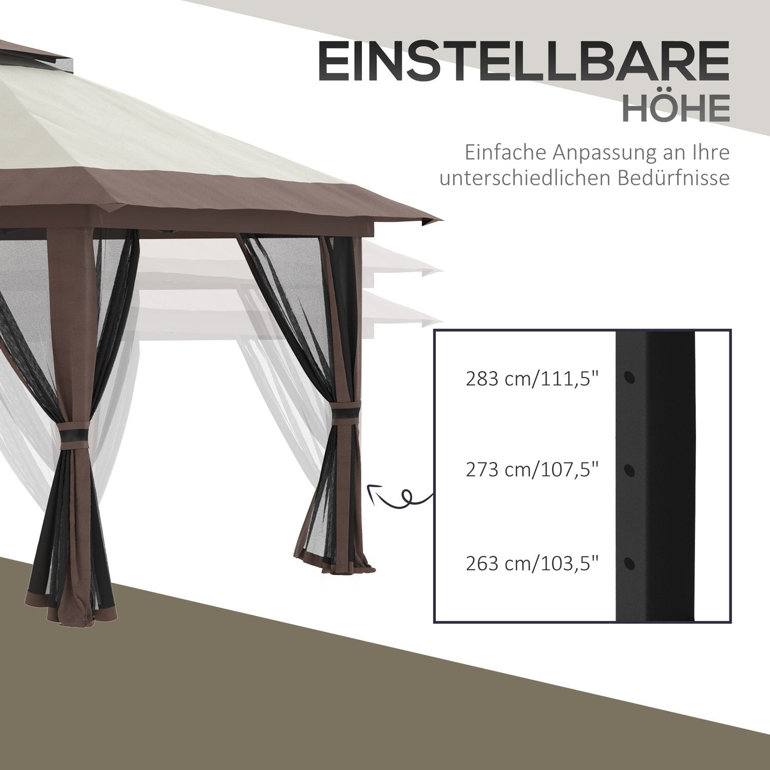 Folding Gazebo 4X4M Höjdjusterbart Trädgårdslusthus Med Uv-Skydd & Meshgardiner, Dubbeltak, Beige