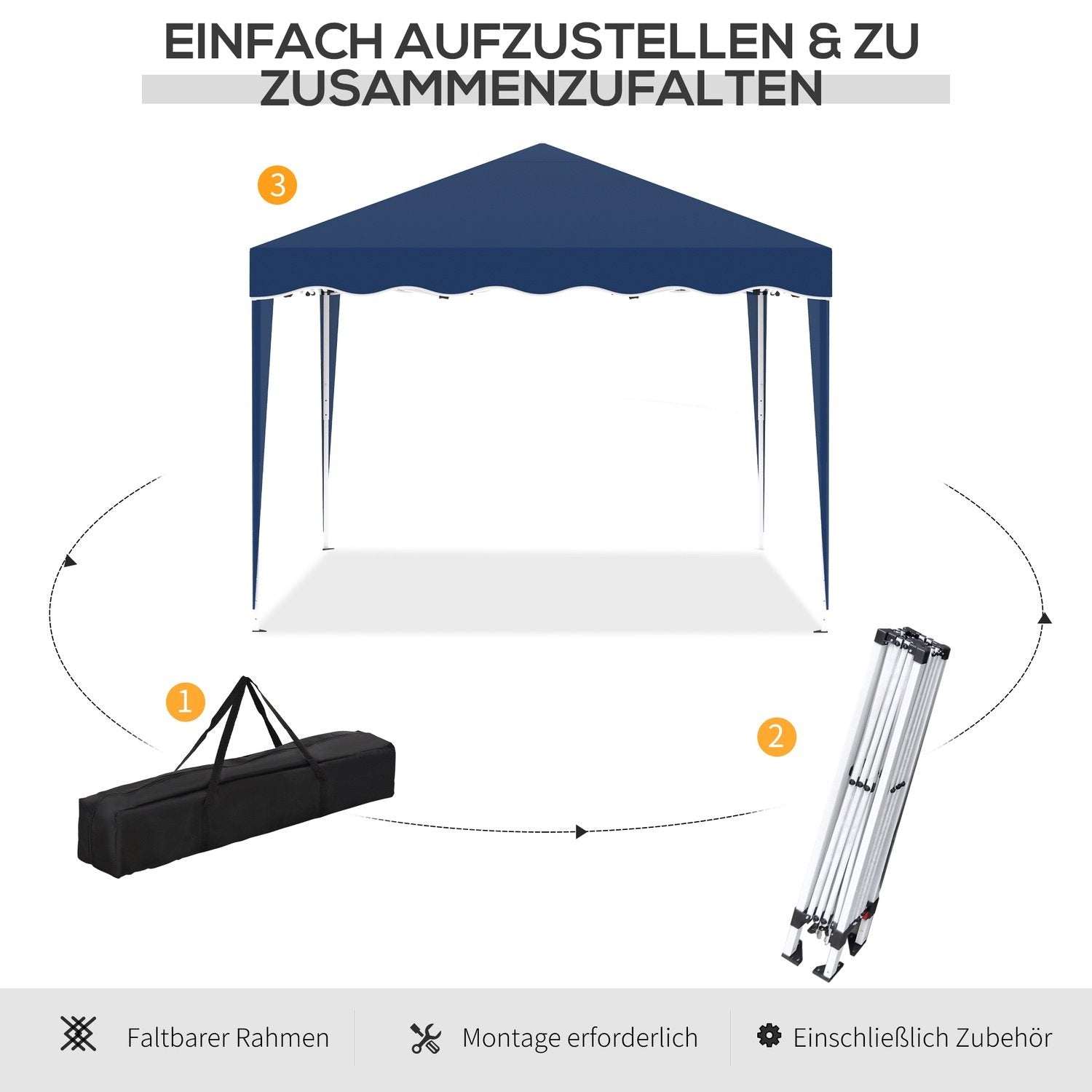 Folding Gazebo Gazebo 3 X 3 M Trädgård Gazebo Hopfällbart Partytält Höjdjusterbart Trädgårdstält Med Transportväska Uv-Skydd Stål Oxford Blå