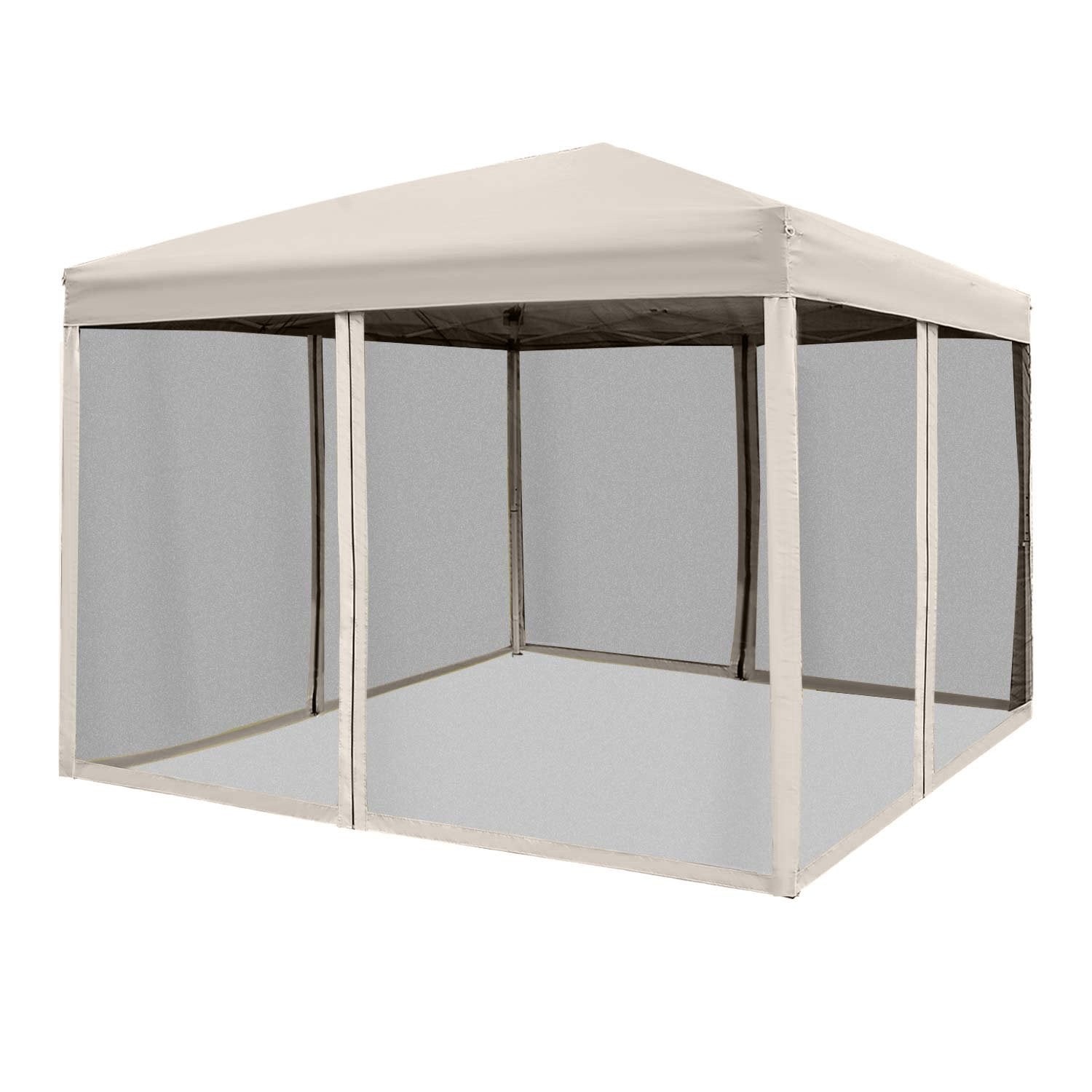 Folding Gazebo Gazebo Fällbart Tält Med Sidoväggar & Bärväska, Stål + Oxford, Beige, 3X3X2,55M