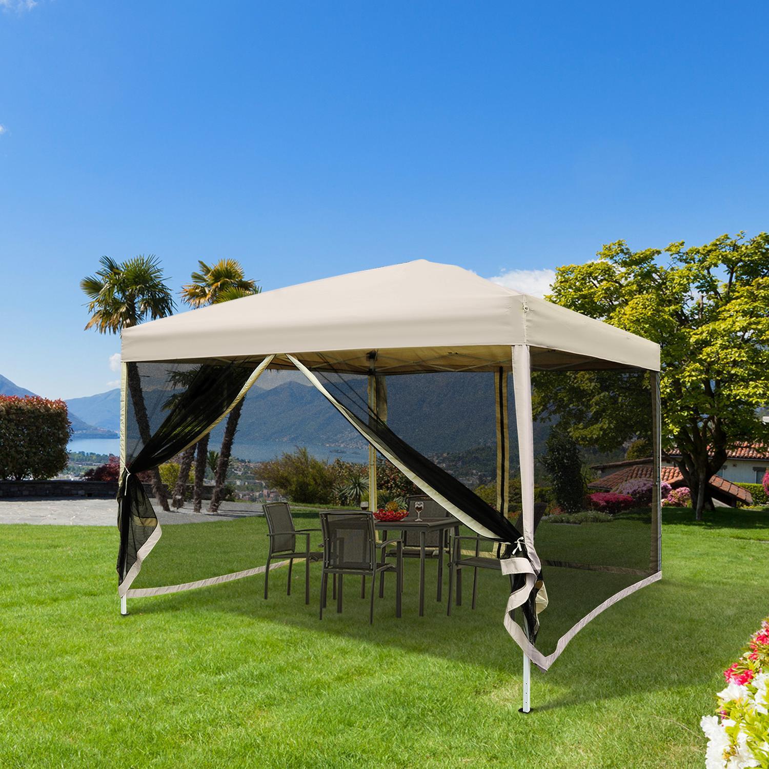 Folding Gazebo Gazebo Fällbart Tält Med Sidoväggar & Bärväska, Stål + Oxford, Beige, 3X3X2,55M