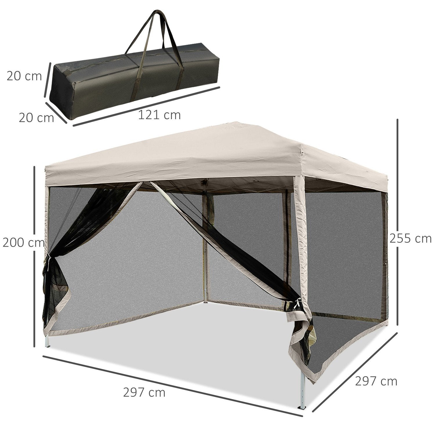 Folding Gazebo Gazebo Fällbart Tält Med Sidoväggar & Bärväska, Stål + Oxford, Beige, 3X3X2,55M