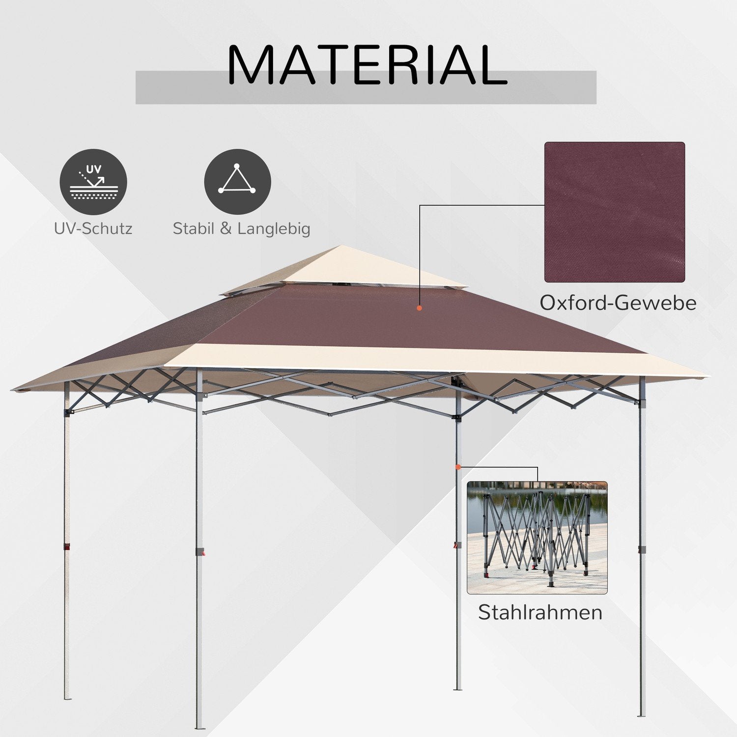 Folding Gazebo Pop Up-Tält Trädgård Gazebo Roll Bag Oxford Tyg 3,6 X 3,6 M Mörkbrun + Khaki