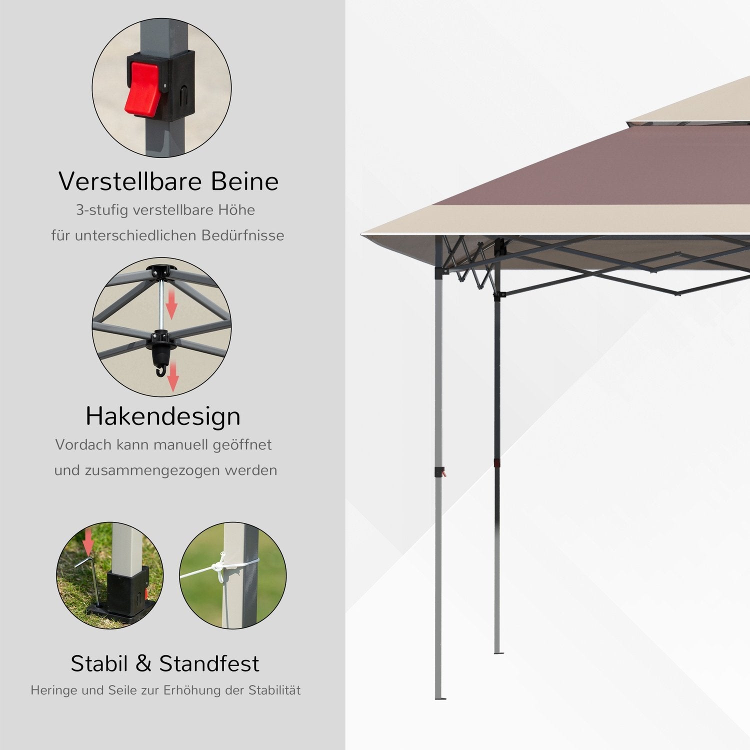 Folding Gazebo Pop Up-Tält Trädgård Gazebo Roll Bag Oxford Tyg 3,6 X 3,6 M Mörkbrun + Khaki