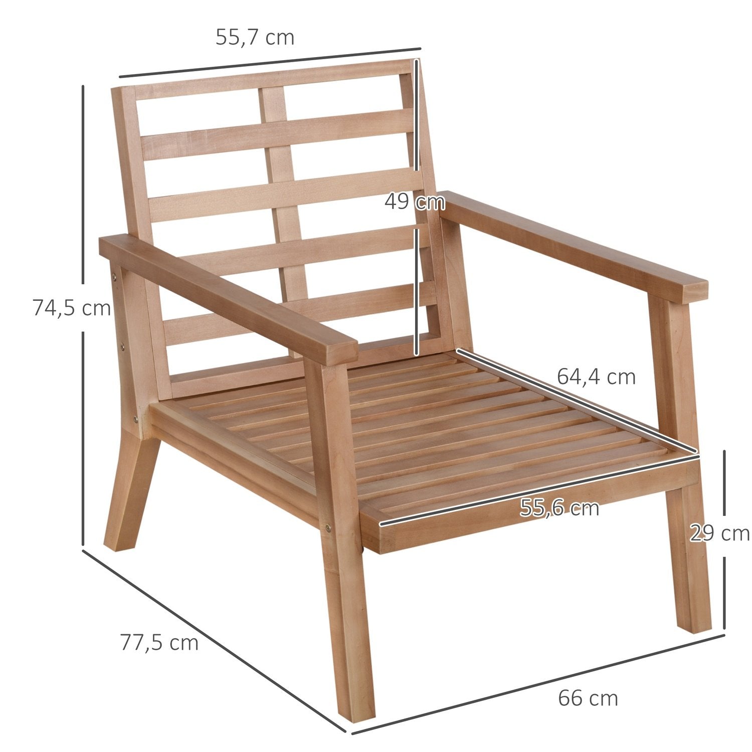 Trädgårdsstolar Set Med 2 Bekväma Trädgårdsstolar Med Kuddar, Gjorda Av Poppelträ, För Balkong Och Trädgård, 66 X 77,5 X 74,5 Cm