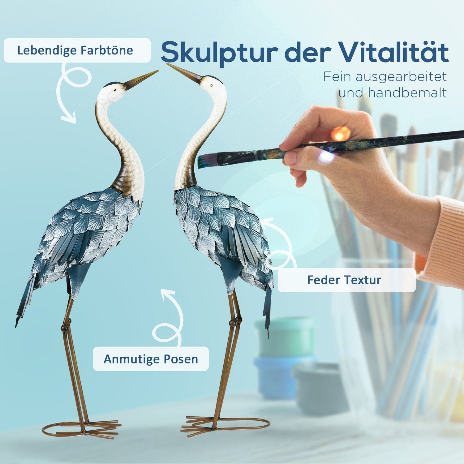 Trädgårdsfigurer Set Med 2 Kranar Väderbeständig Utomhusprydnad Skulptur Balkong Uteplats 72,5/74Cm