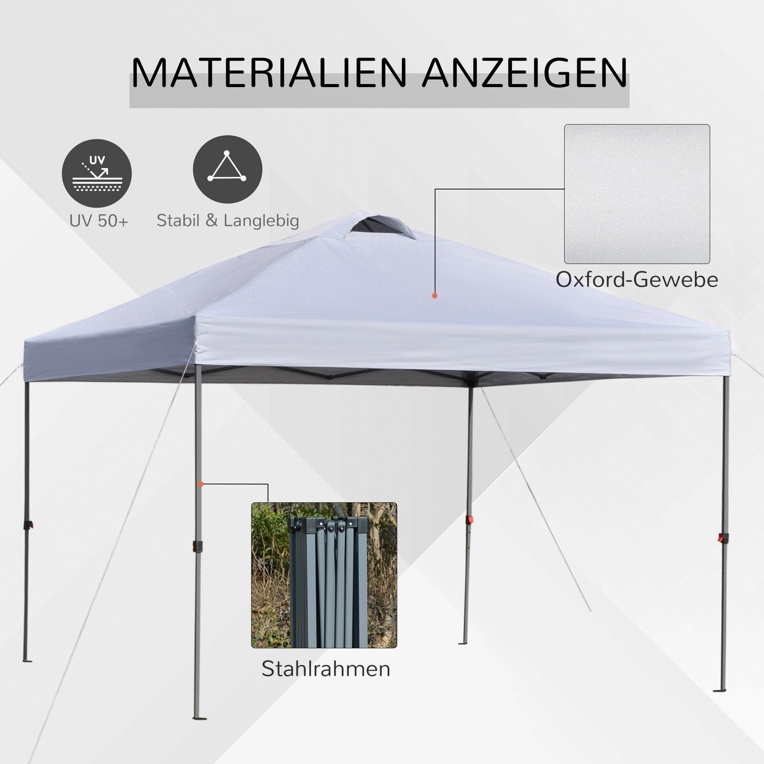 Garden Gazebo 2,95X2,95M Vikbart Lusthus Pop-Up Med Pinnar Och Rep, Oxford-Tyg, Uv-Skydd, Vit