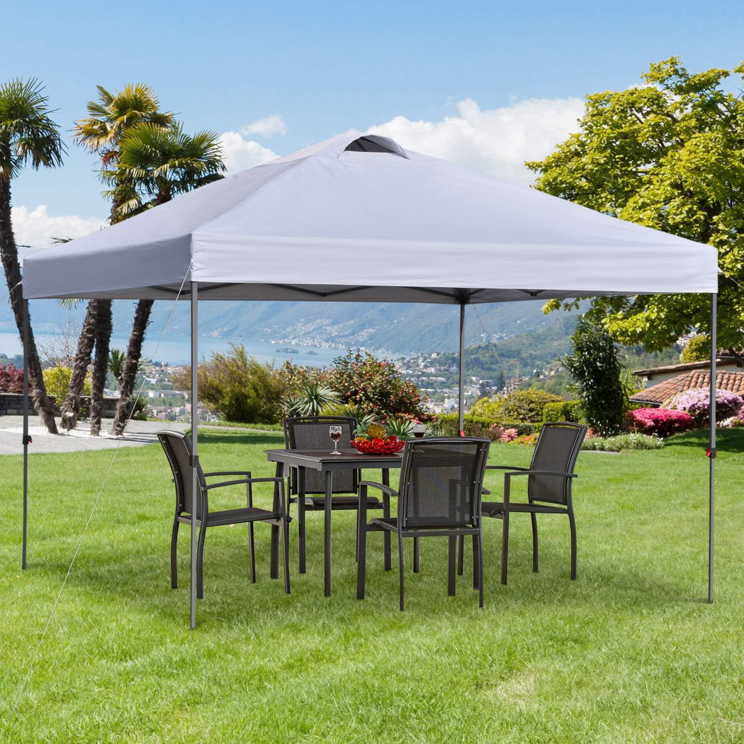 Garden Gazebo 2,95X2,95M Vikbart Lusthus Pop-Up Med Pinnar Och Rep, Oxford-Tyg, Uv-Skydd, Vit