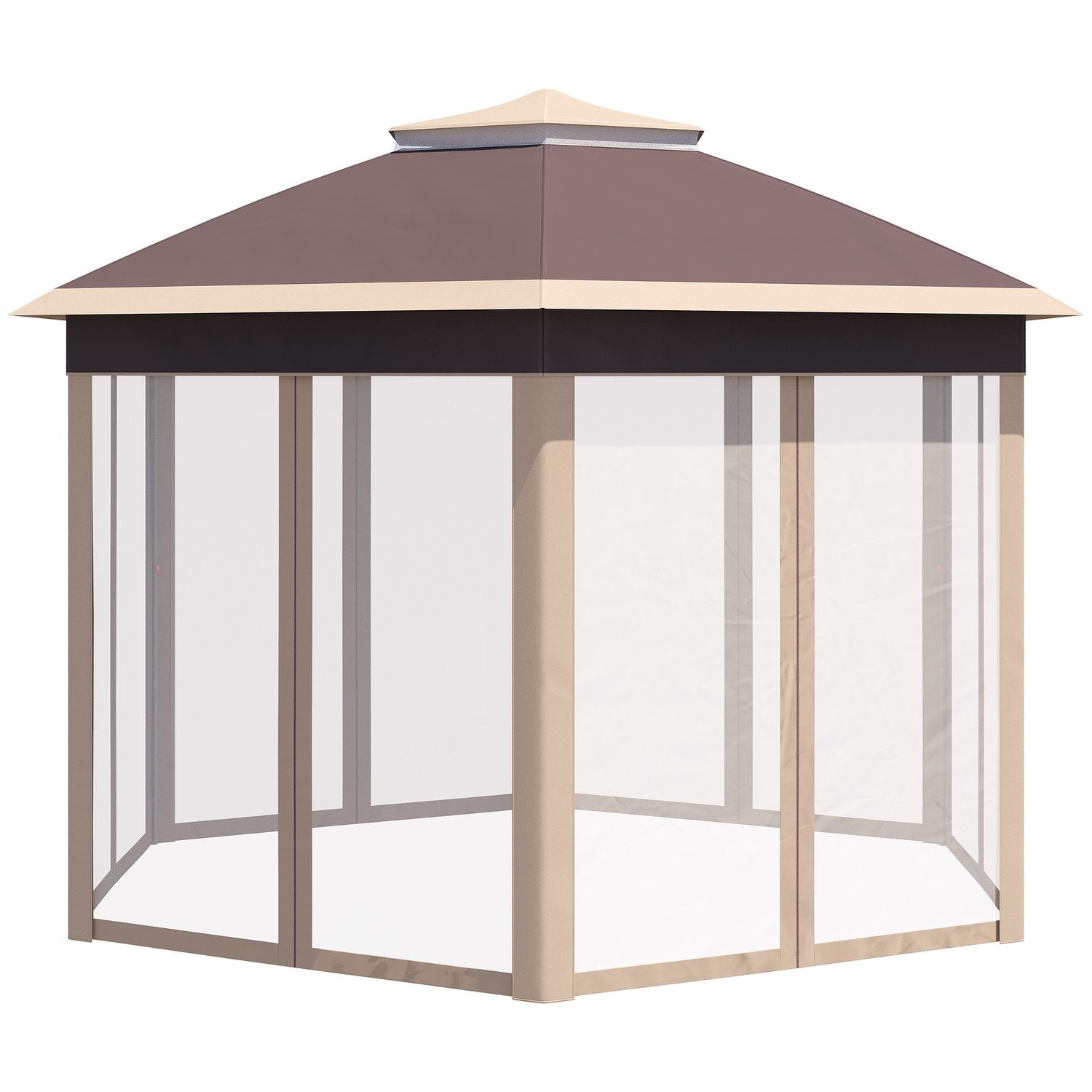 Garden Gazebo Vikbart Gazebo 4X4M Pop-Up Tält Med Bärväska, 6 Sidopaneler, Dubbelt Tak, Sexkantigt, Beige+Khaki