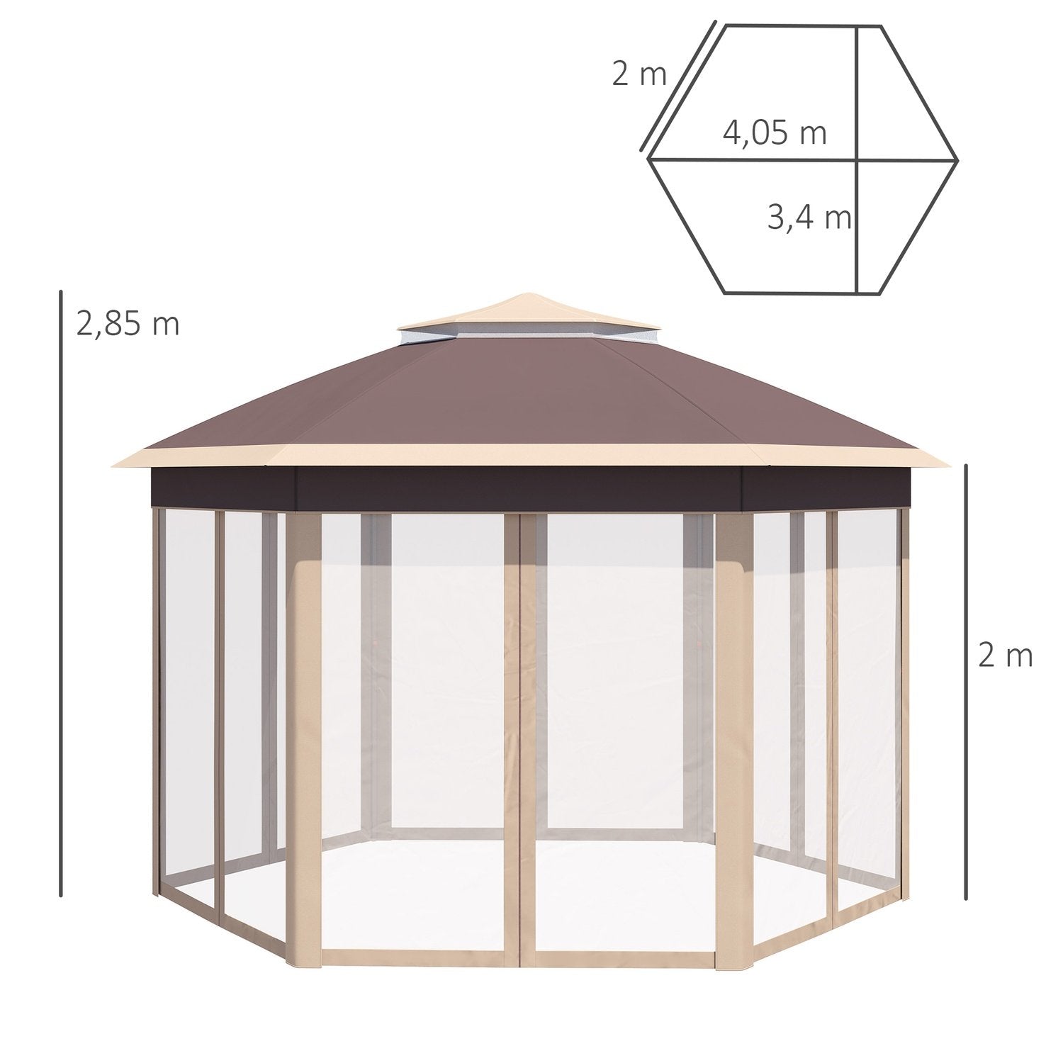 Garden Gazebo Vikbart Gazebo 4X4M Pop-Up Tält Med Bärväska, 6 Sidopaneler, Dubbelt Tak, Sexkantigt, Beige+Khaki