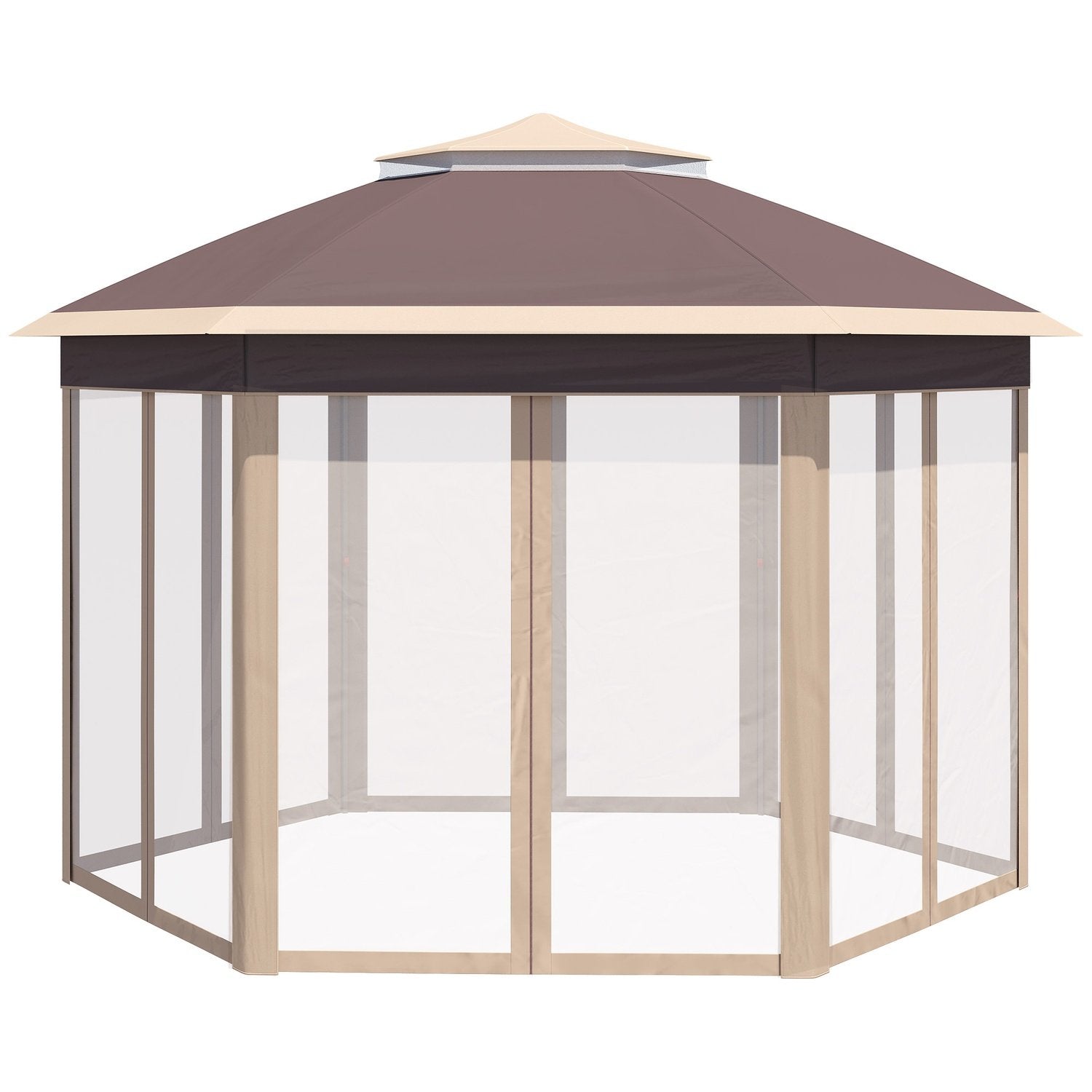 Garden Gazebo Vikbart Gazebo 4X4M Pop-Up Tält Med Bärväska, 6 Sidopaneler, Dubbelt Tak, Sexkantigt, Beige+Khaki