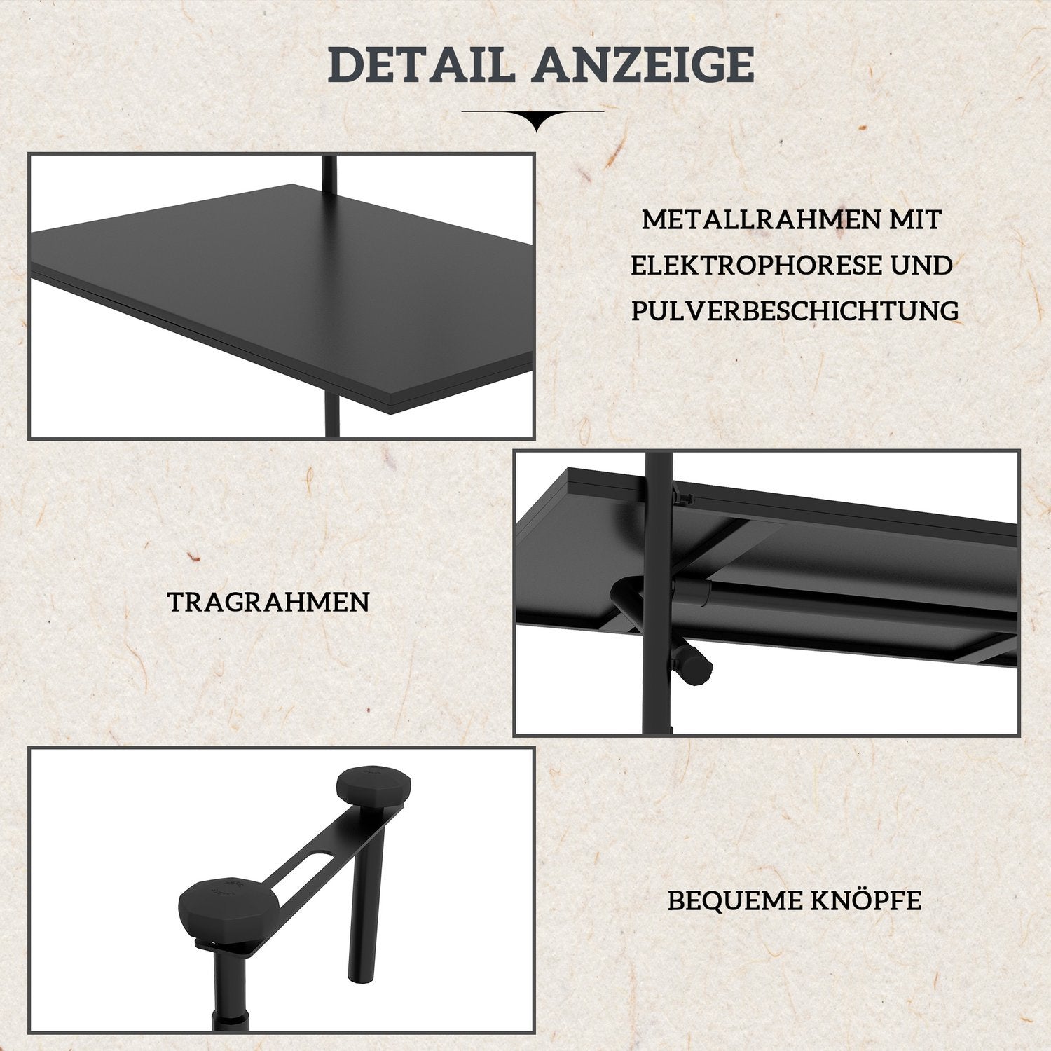 Balkongbord För Upphängning, Fällbart Hängbord, 3-Vägs Höjdjusterbart, Upp Till 15 Kg, 62X60 Cm, Svart