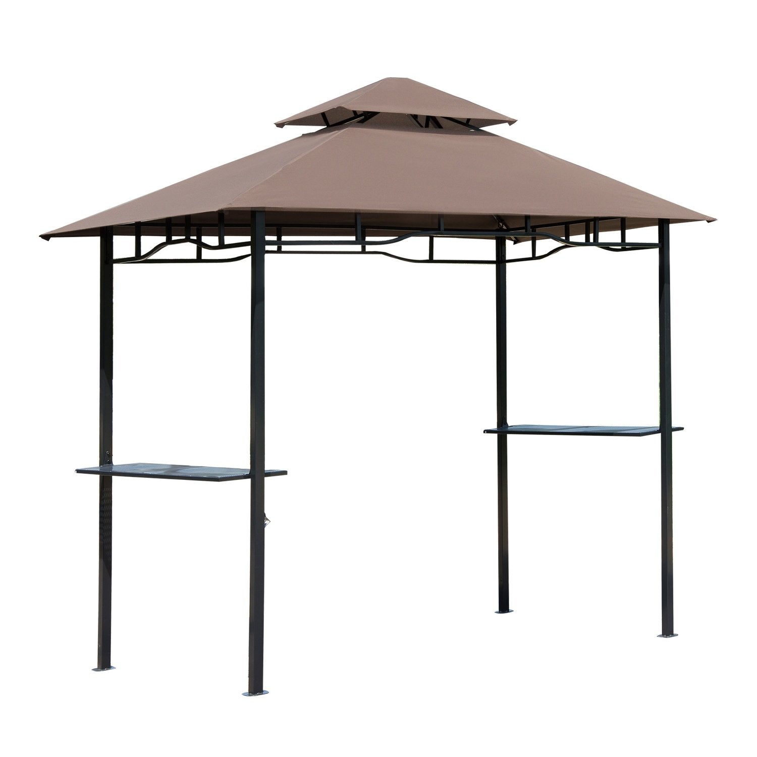 Grillpaviljong Trädgårdstält Flamskyddat Dubbeltak Kaffe Brun + Svart 245X148X252Cm