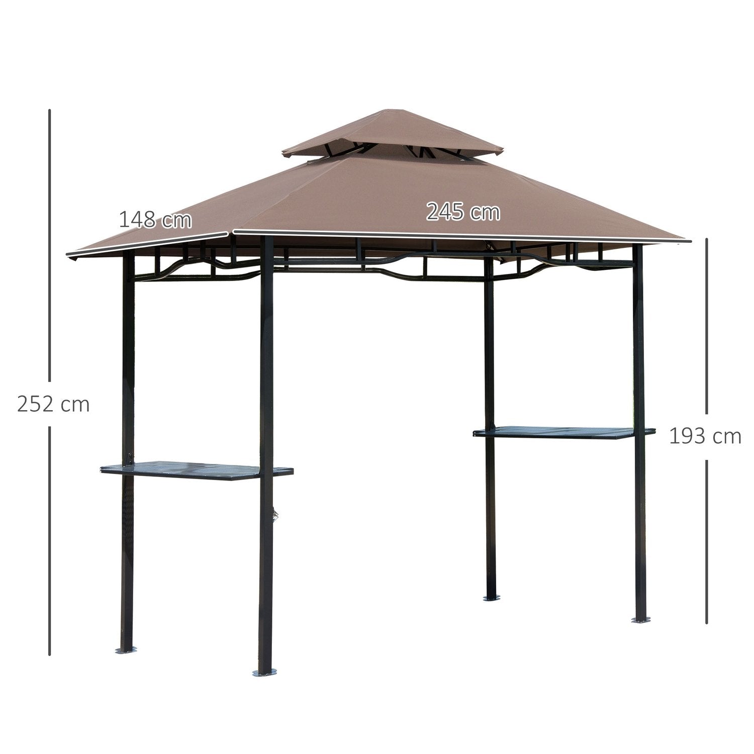 Grillpaviljong Trädgårdstält Flamskyddat Dubbeltak Kaffe Brun + Svart 245X148X252Cm