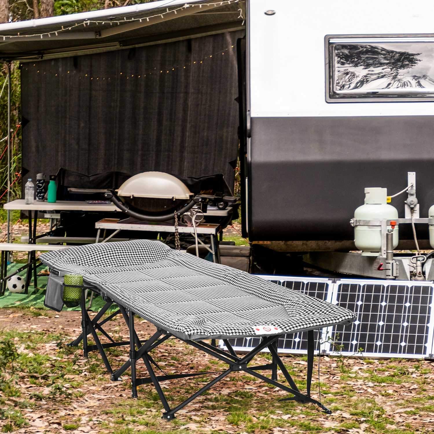 Tältsäng Campingsäng Camping Solstol Väska Mugghållare Upp Till 120Kg Svart 68X186X48Cm