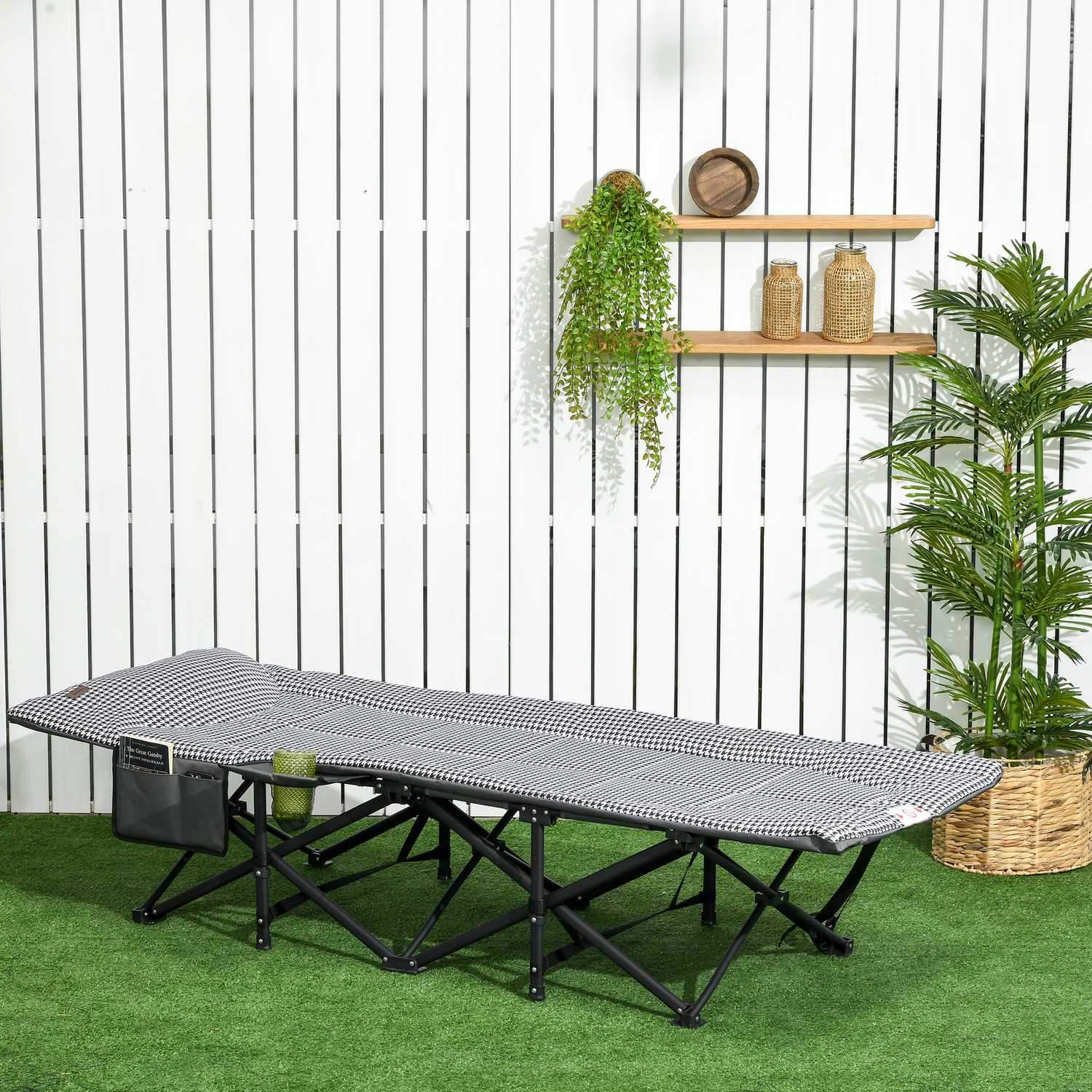 Tältsäng Campingsäng Camping Solstol Väska Mugghållare Upp Till 120Kg Svart 68X186X48Cm