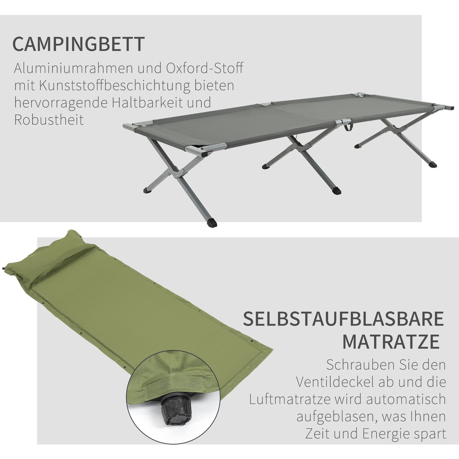 Campingsäng Med Tält Upphöjd Tältsäng För 1 Person Kupoltält Med Luftmadrass Inkl Bärväska Grå 200 X 86 X 147 Cm