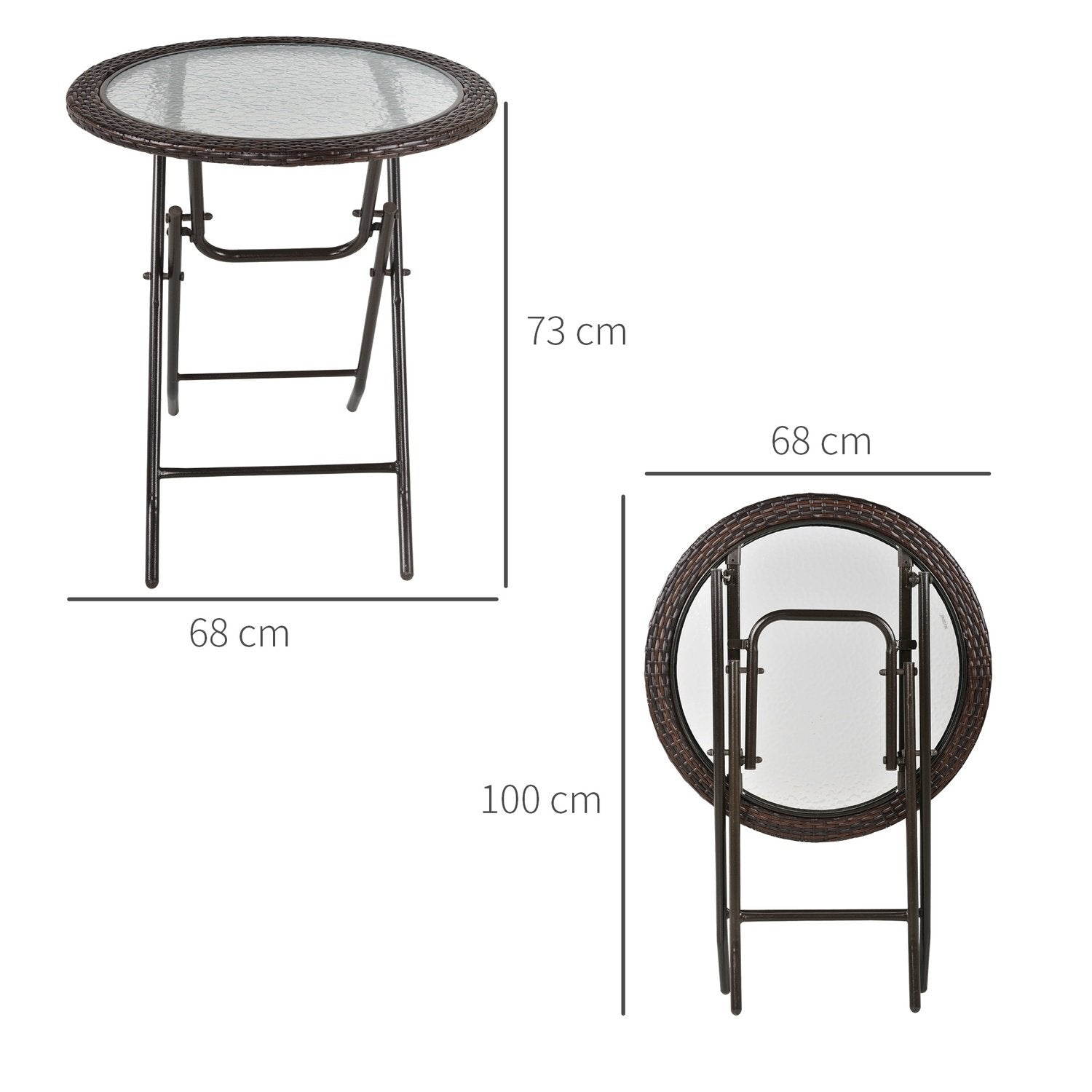 Campingbord Fällbord Runt Rottingdekor Stålbrun Ø68Cm