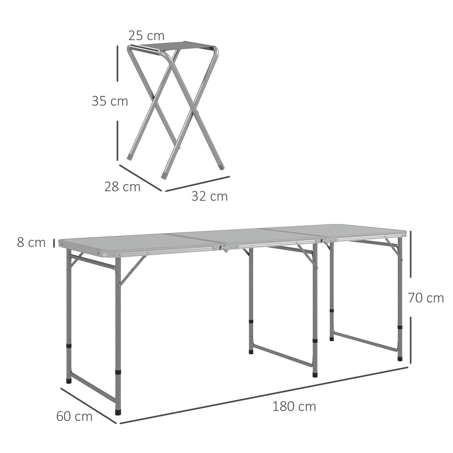 Campingbordsset, Hopfällbart Campingbord Med 6 Stolar, Väderbeständig Campingsittset, För Picknick, Trädgård, Aluminium, Grå