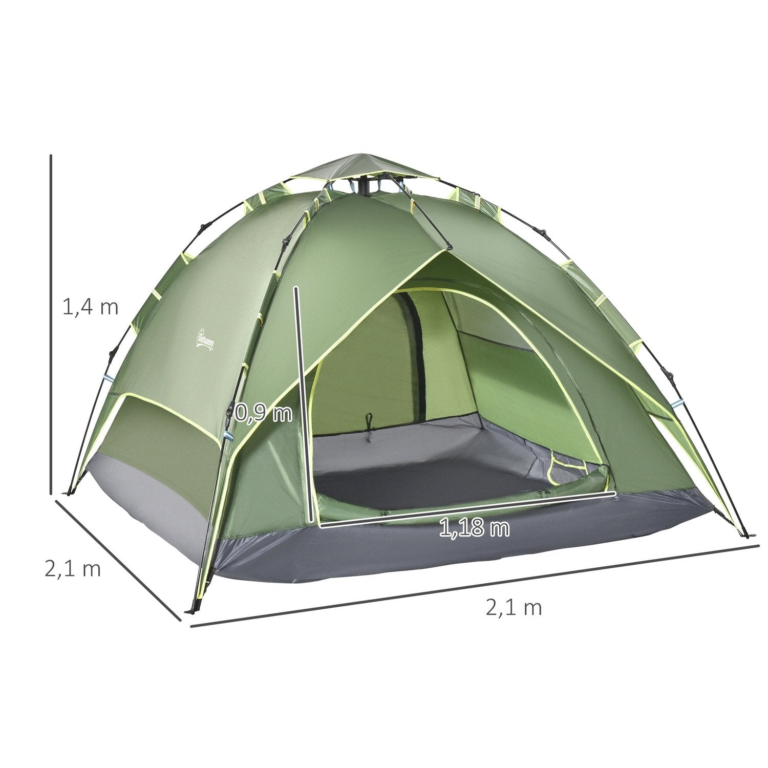 Campingtält Dubbeltält Utomhustält För 2 Vuxna + 1 Barn, 4 Säsonger, Vattentätt, 210X210X140Cm