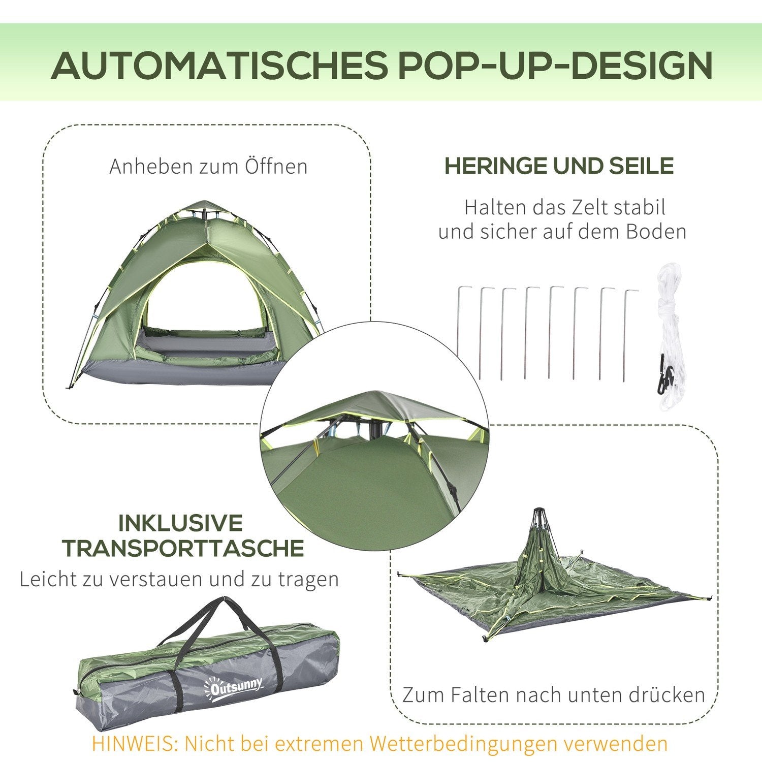 Campingtält Dubbeltält Utomhustält För 2 Vuxna + 1 Barn, 4 Säsonger, Vattentätt, 210X210X140Cm