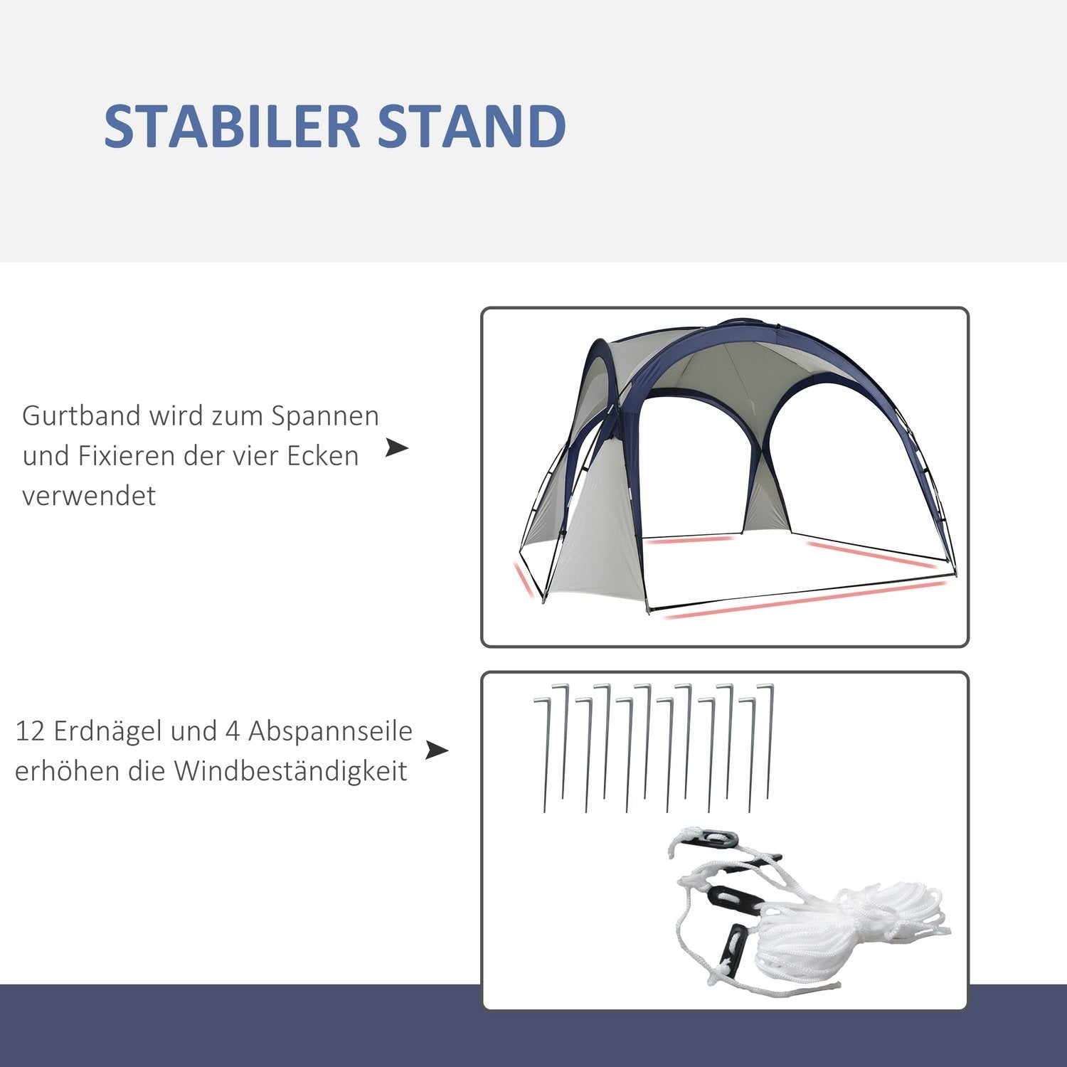 Campingtält Trädgårdstält Partytält Solskydd Väderbeständig Glasfiberstång + Polyester Krämvit + Blå 3,5 X 3,5 X 2,3 M