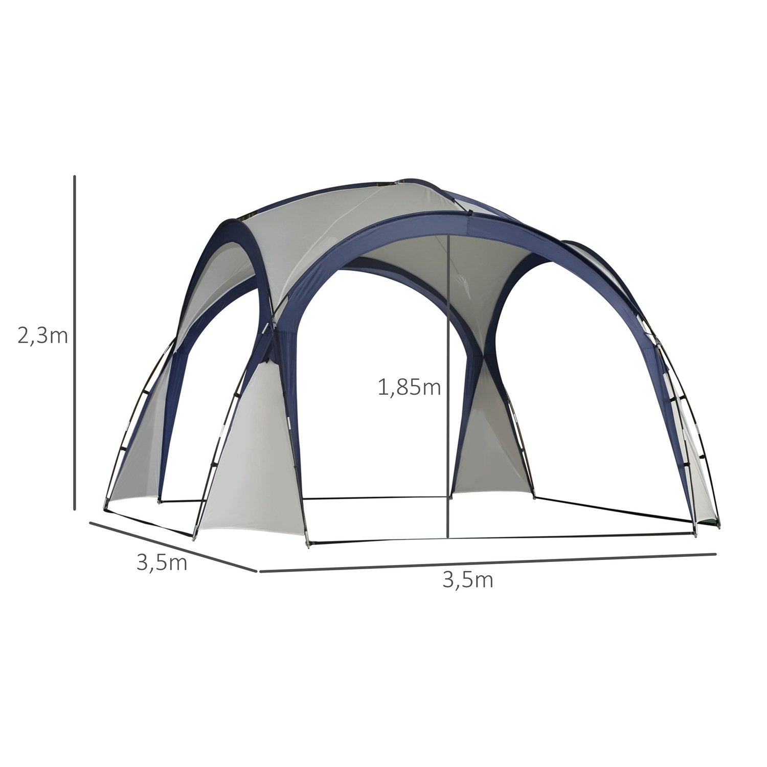 Campingtält Trädgårdstält Partytält Solskydd Väderbeständig Glasfiberstång + Polyester Krämvit + Blå 3,5 X 3,5 X 2,3 M