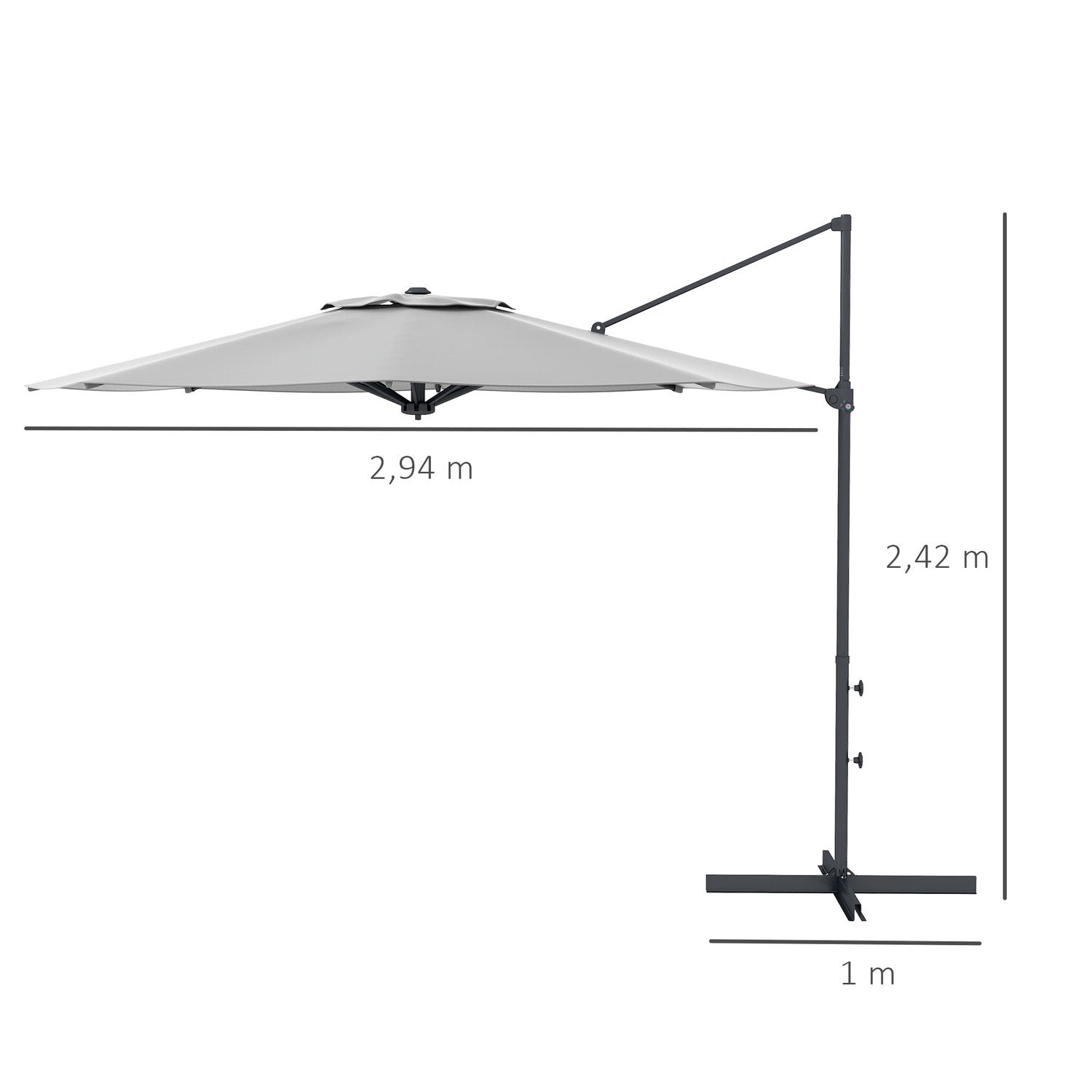 Cantilever Paraply Ca Ø3 M Parasoll Med Vev, Lutande Marknadsparaply, Roterande Trädgård Paraply För Balkong, Terrass, Metall, Mörkgrå.