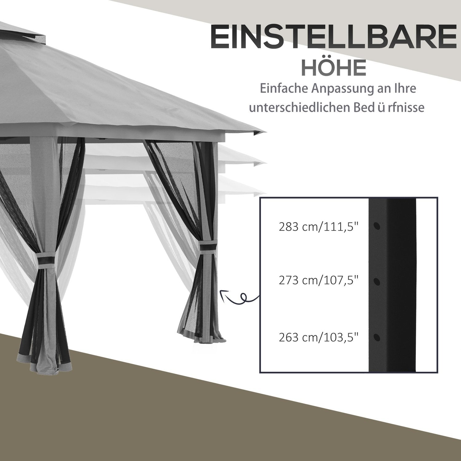 Hopfällbar Paviljong 4X4M Pop-Up Trädgårdspaviljong Med Uv-Skydd Och Nätväggar, Dubbeltak, Mörkgrå