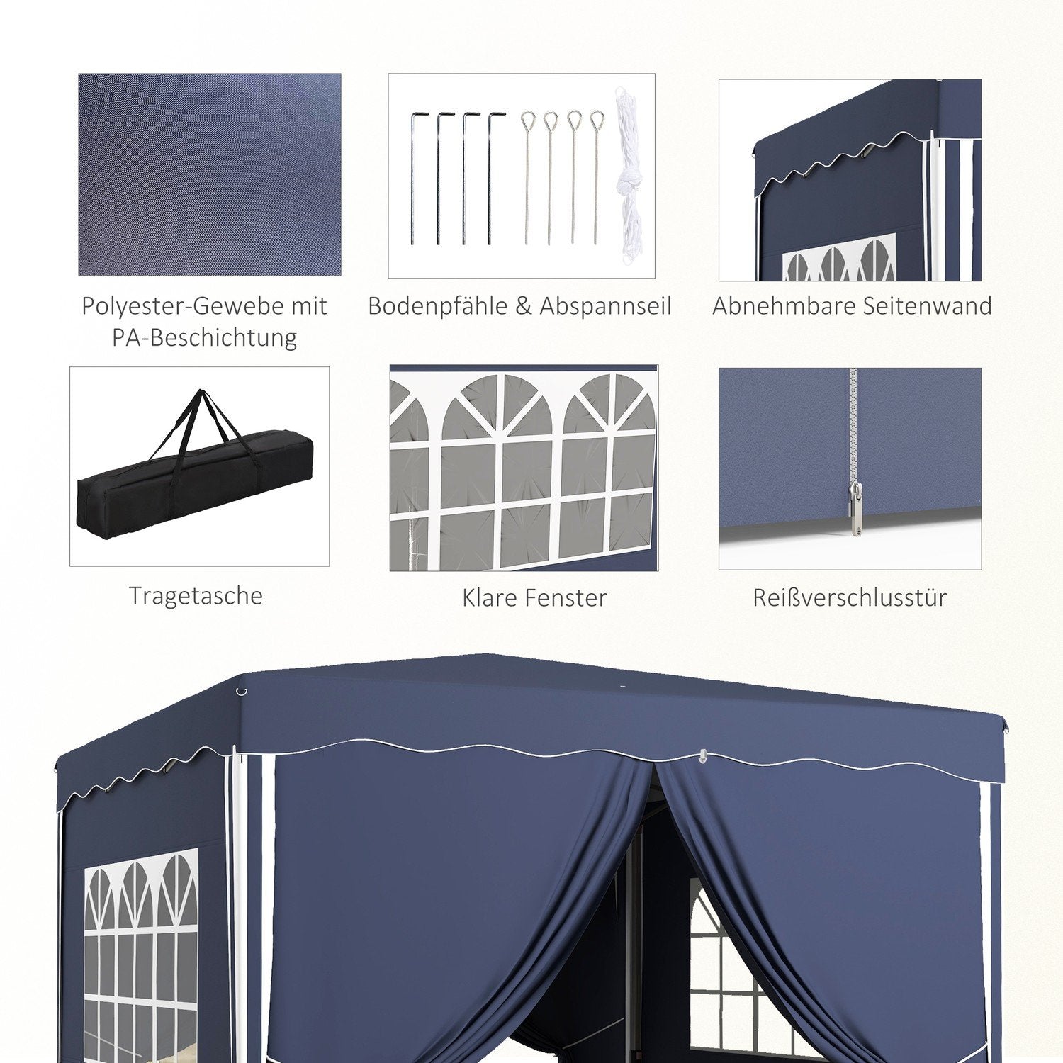Outsolny Hopfällbar Paviljong Ca 3 X 3 M, Paviljong Med Sidoväggar, Fönster, Tält, Trädgårdspaviljong Med Uv-Skydd, Partytält Med Bärväska, Blå.