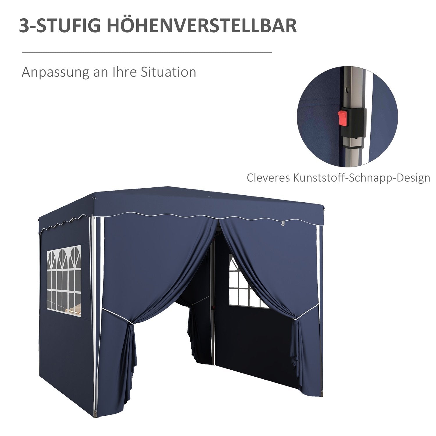 Outsolny Hopfällbar Paviljong Ca 3 X 3 M, Paviljong Med Sidoväggar, Fönster, Tält, Trädgårdspaviljong Med Uv-Skydd, Partytält Med Bärväska, Blå.