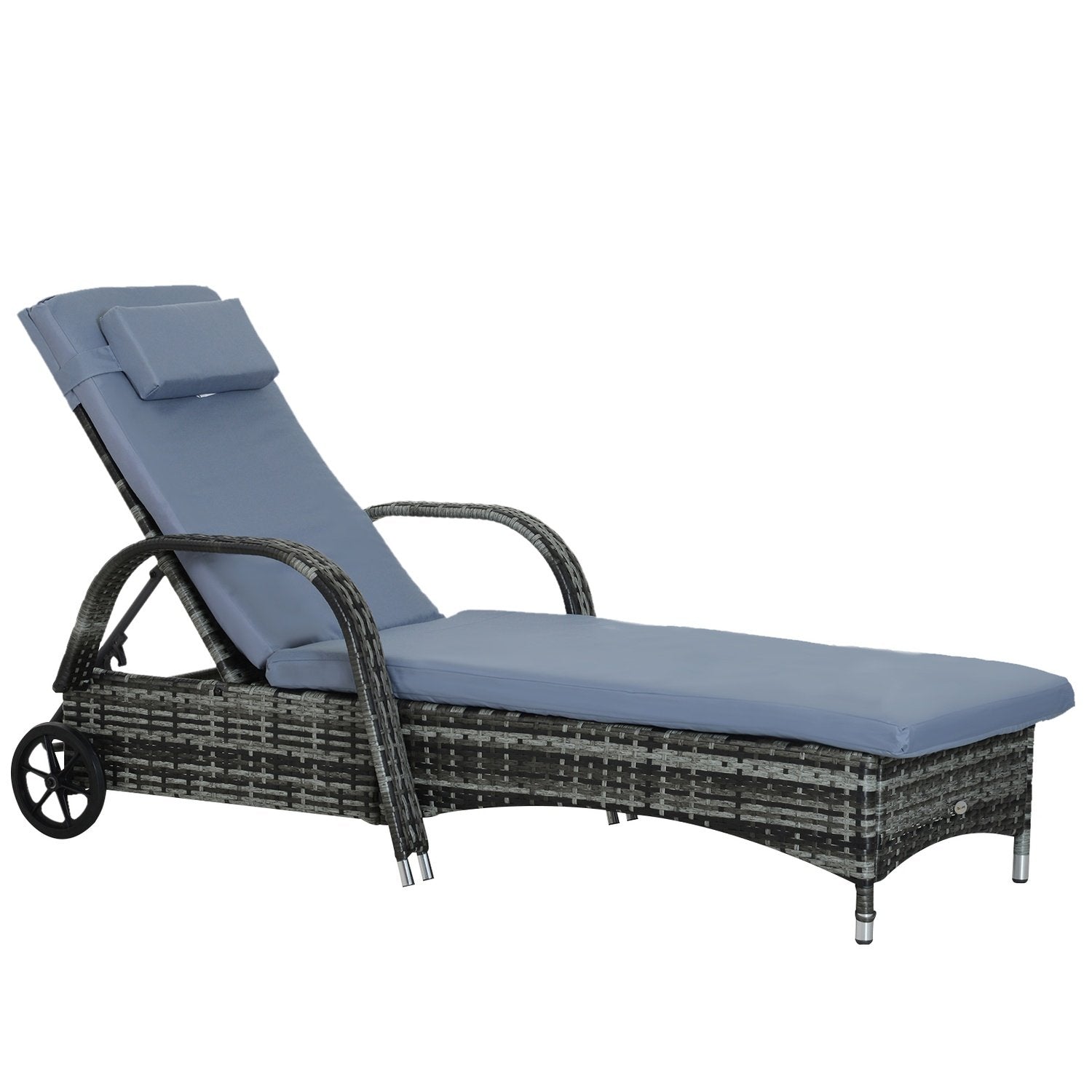 Trädgårdsmöbler Trädgårdsstol Solstol Mobil Med Dyna, Polyrattan + Metall, Grå, 200X73X30-103Cm