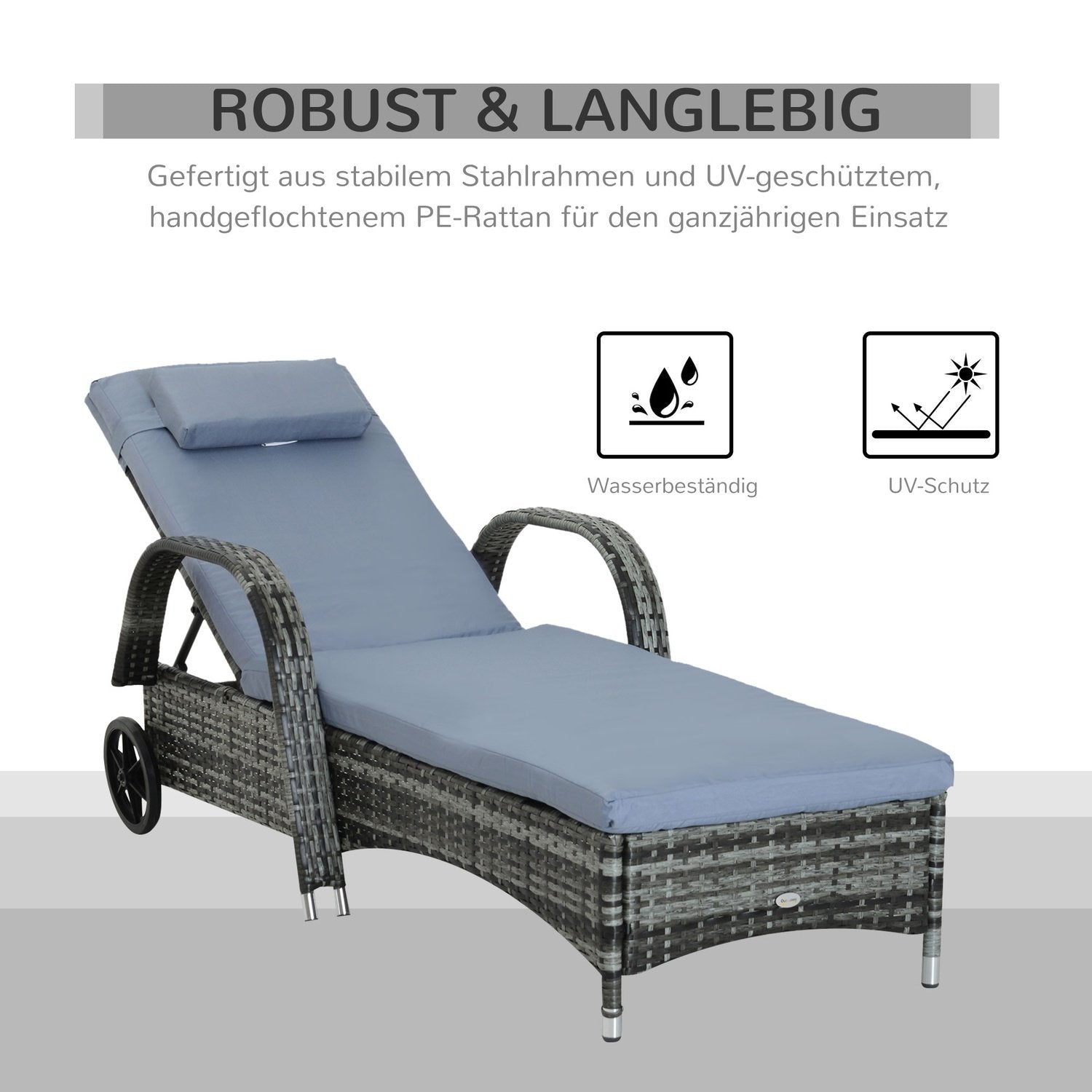 Trädgårdsmöbler Trädgårdsstol Solstol Mobil Med Dyna, Polyrattan + Metall, Grå, 200X73X30-103Cm