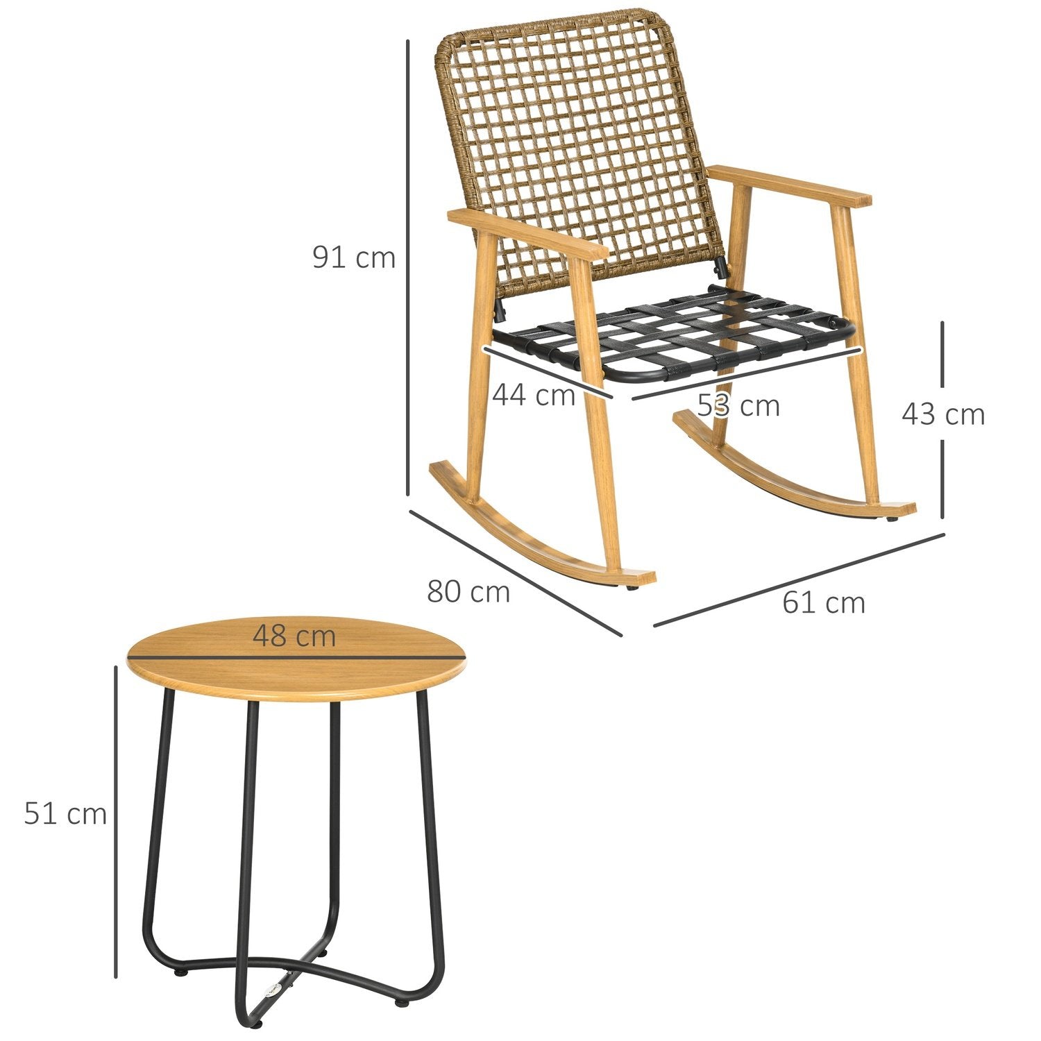 Trädgårdsmöbelset För Människor, 2 Gungstolar, 1 Sidobord, Robust Polyrotting, Inklusive Sittdynor