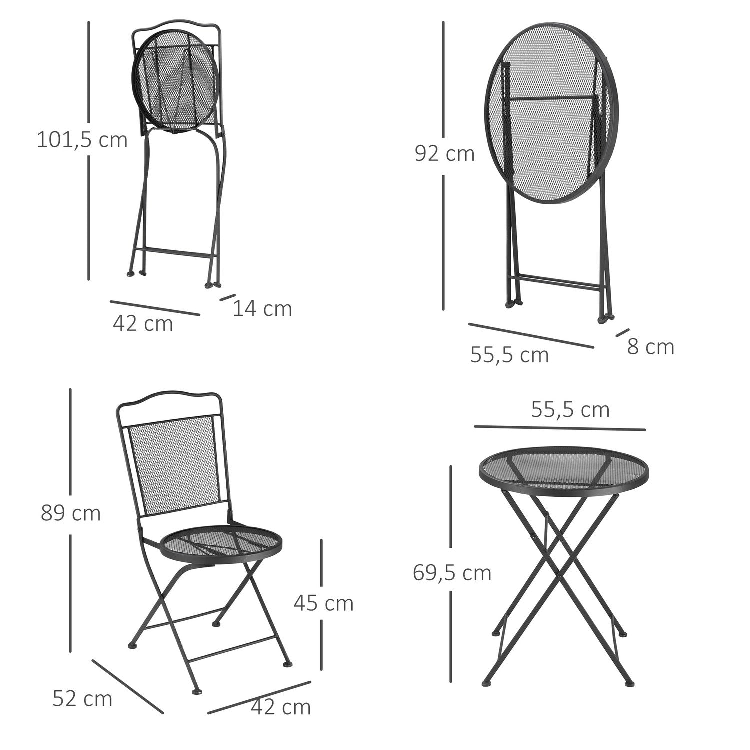 Trädgårdsmöbler Set Trädgård Lounge Balkong Möbler Set För 2 Personer Matgrupp 1 Bord + 2 Stolar Metall Svart