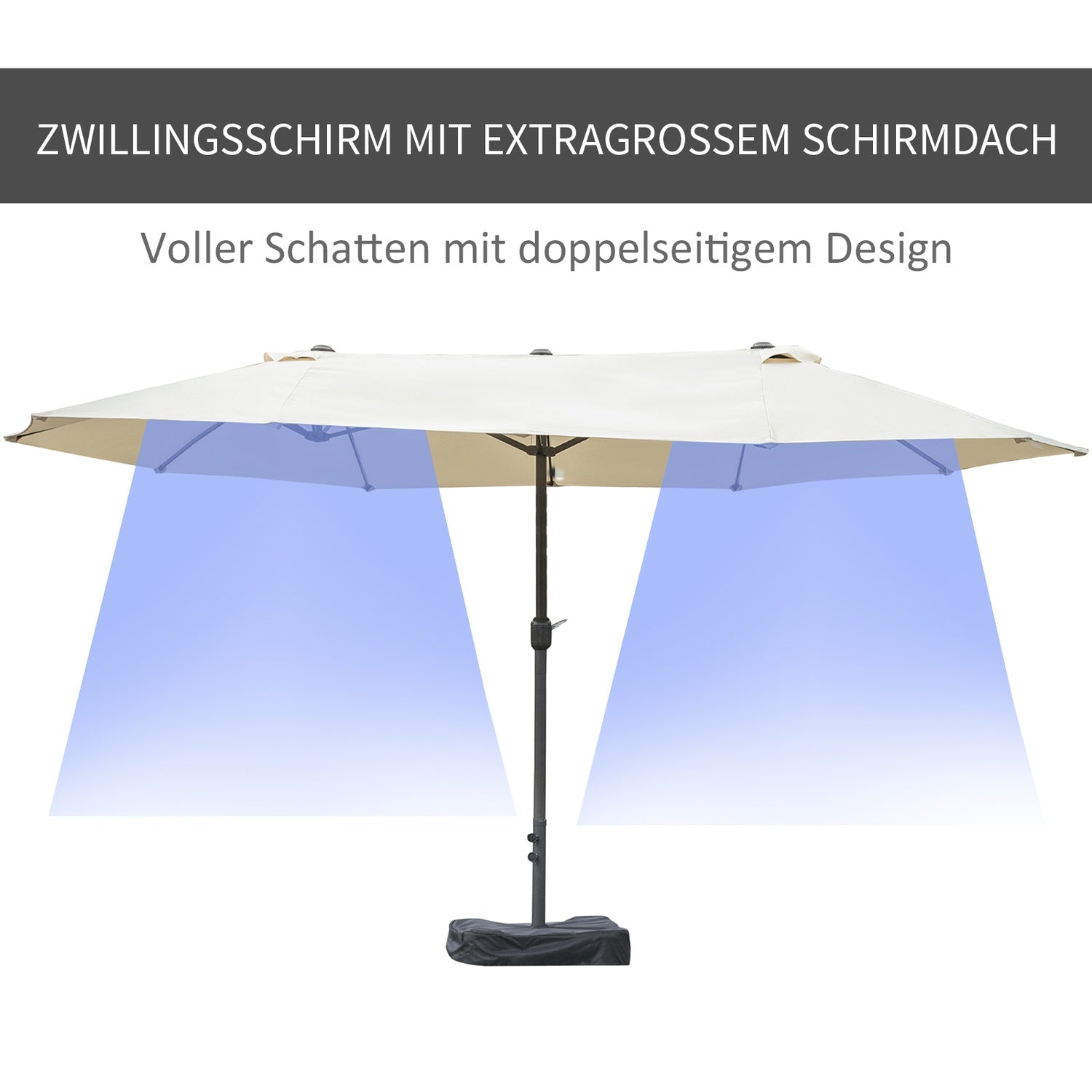 Ovalt dubbelparaply med stativ, krämvit, handvev