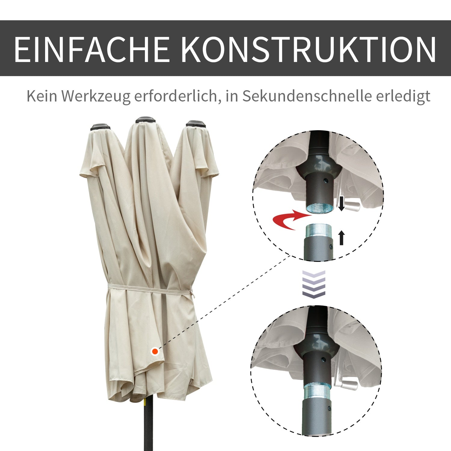 Ovalt dubbelparaply med stativ, krämvit, handvev