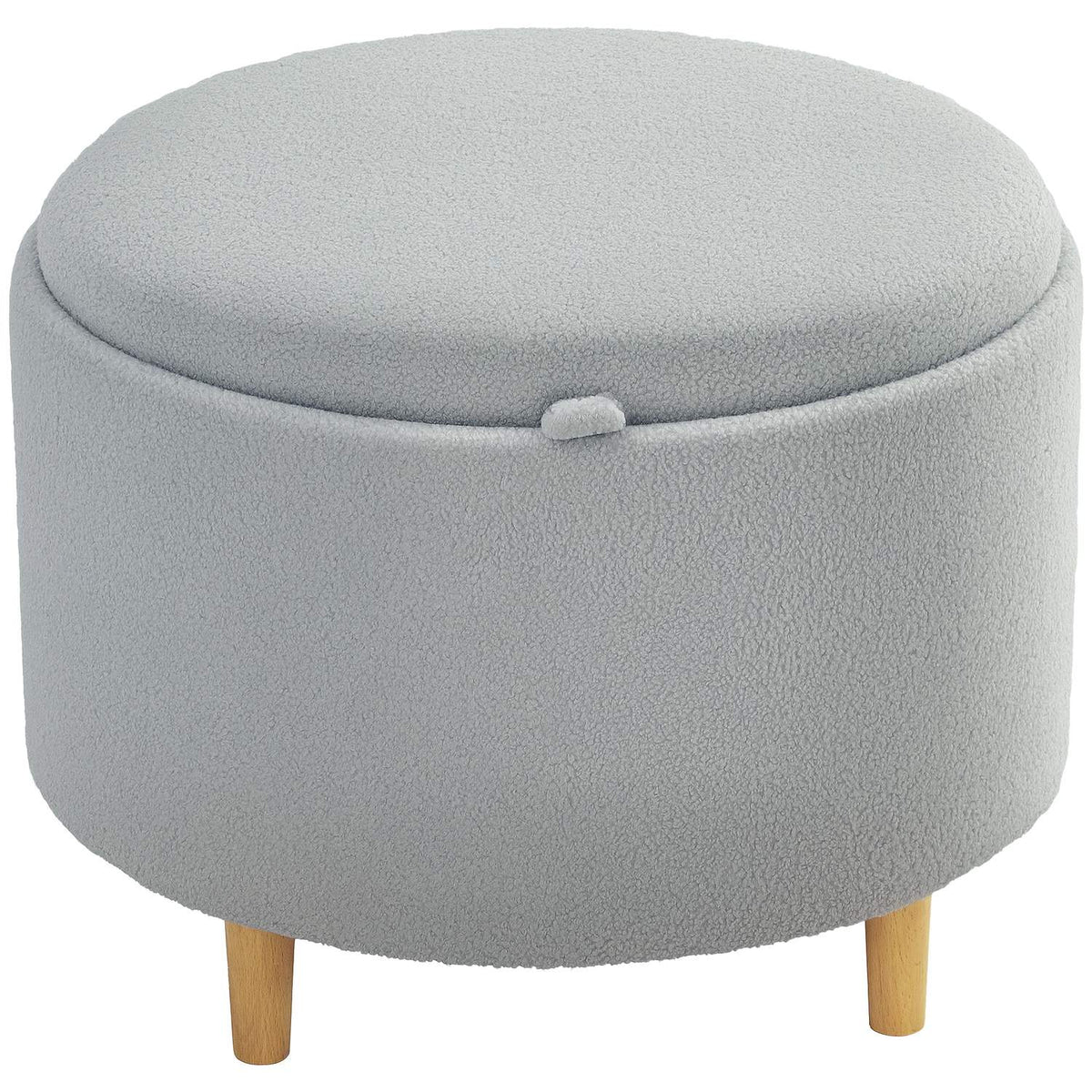 Poef, gevulde poef, teddyfleece, verborgen opbergruimte, omkeerbare deksel, 56 cm x 56 cm x 42 cm, grijs