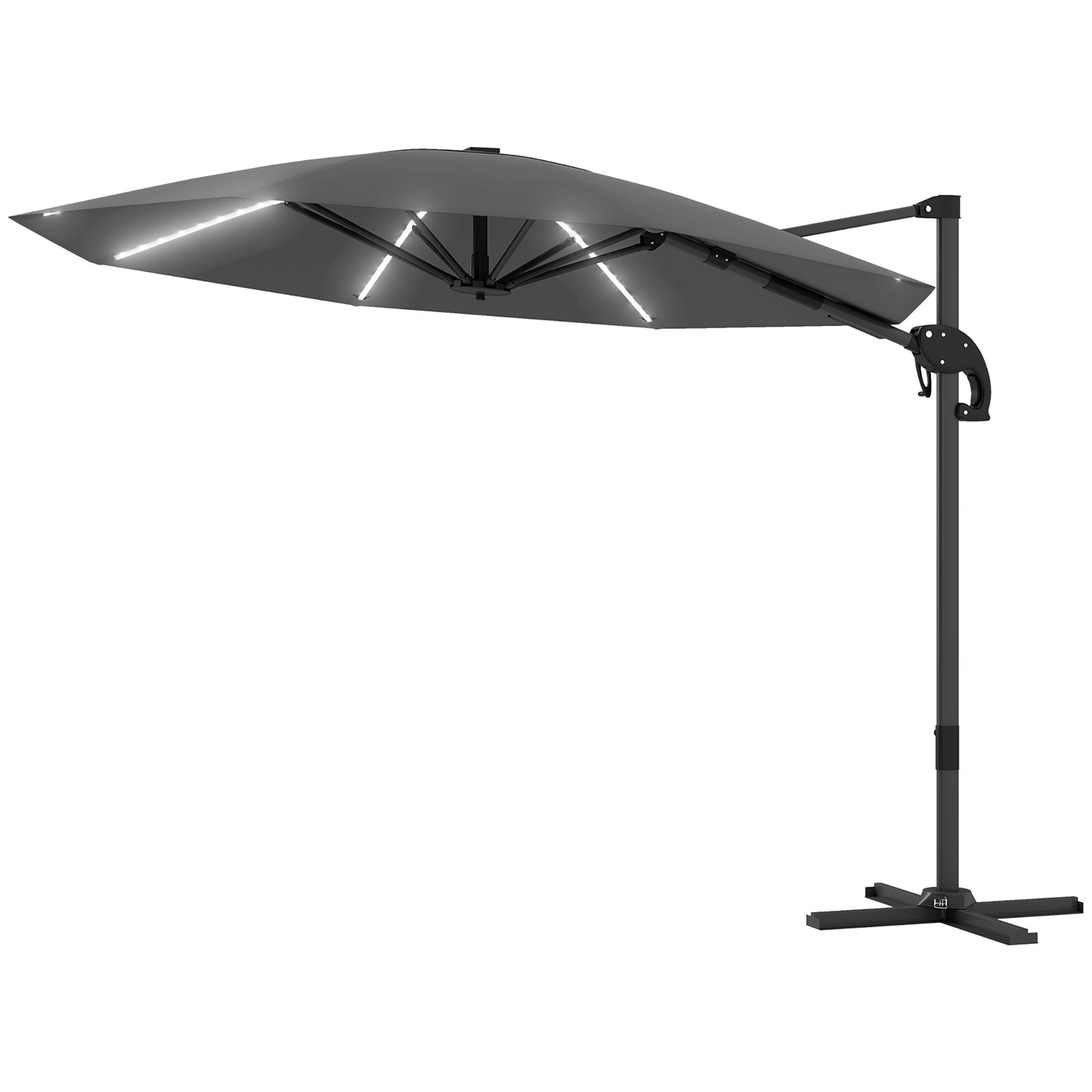Parasoll i aluminium – 300 cm, LED Solar, UV50+ Justerbar