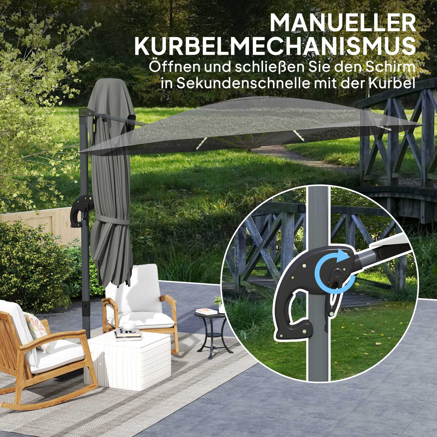 Parasoll i aluminium – 300 cm, LED Solar, UV50+ Justerbar