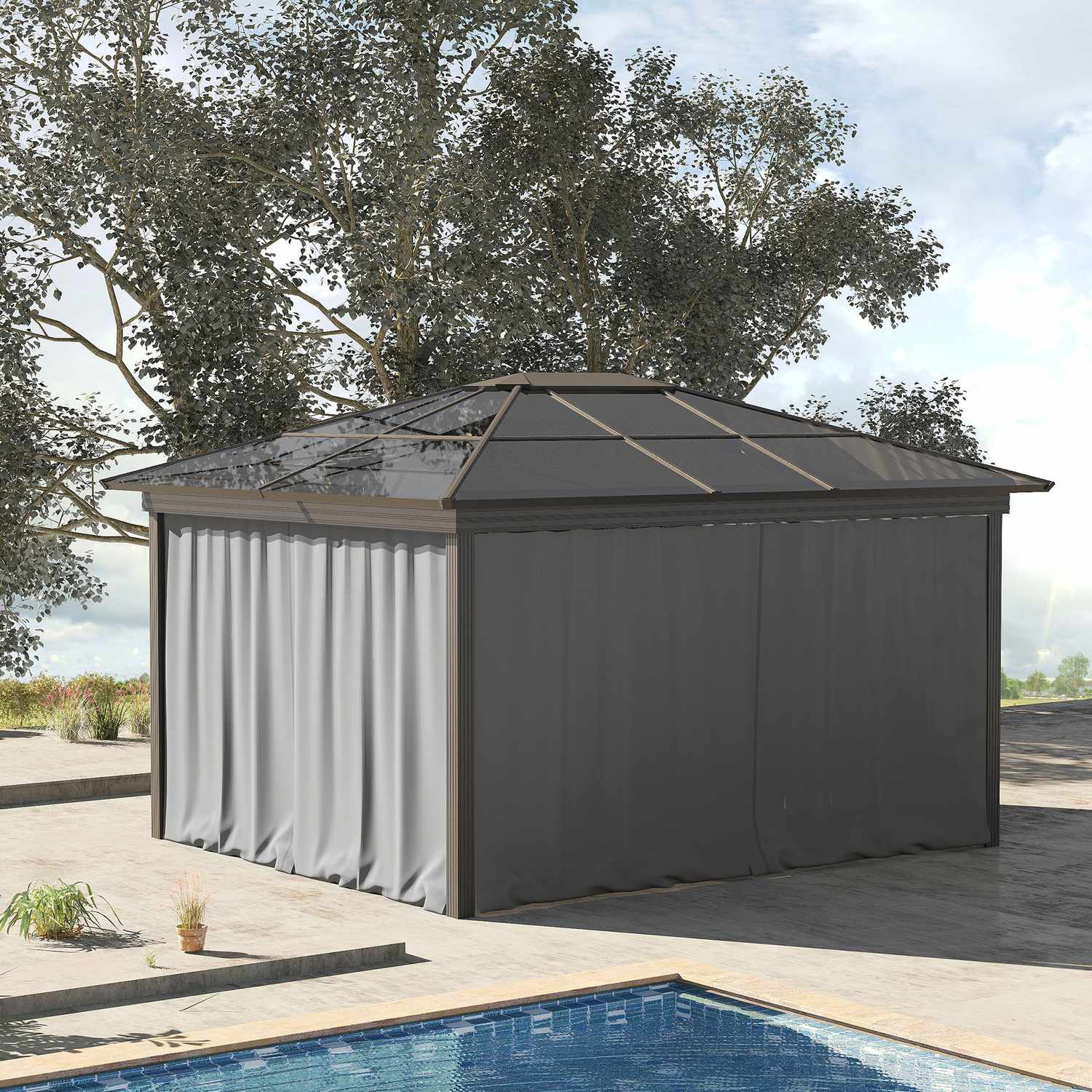 Paviljongsidoväggar, polyester, 3x3m, ljusgrå, krokfäste