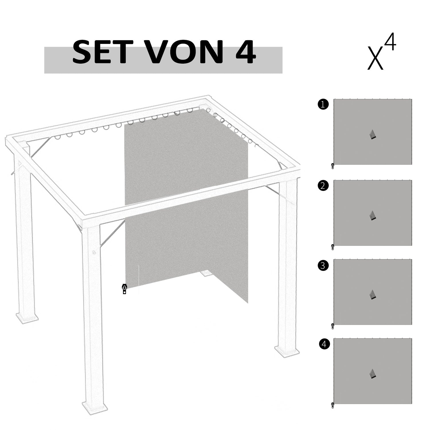 Paviljongsidoväggar, polyester, 3x3m, ljusgrå, krokfäste