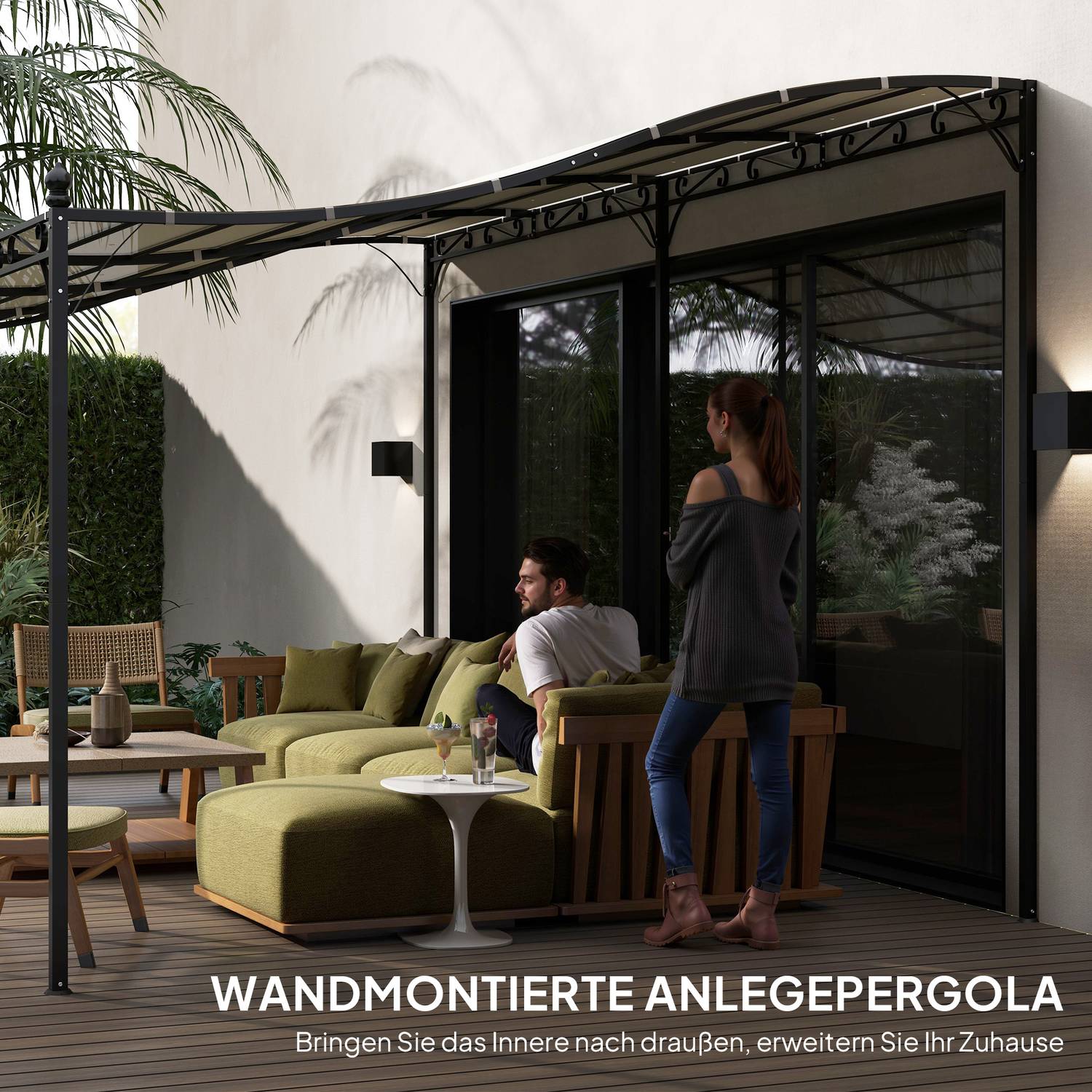 Fristående trädgårdspergola med vattenavvisande kapell, 3x5 m Krämvit